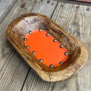 064 Small Décor Bowl -  w/ Orange Leather