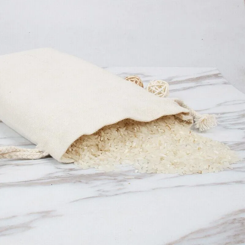 10X Canvas Drawstring Bags Bulk Linen-Calico Cotton Tote Gifts