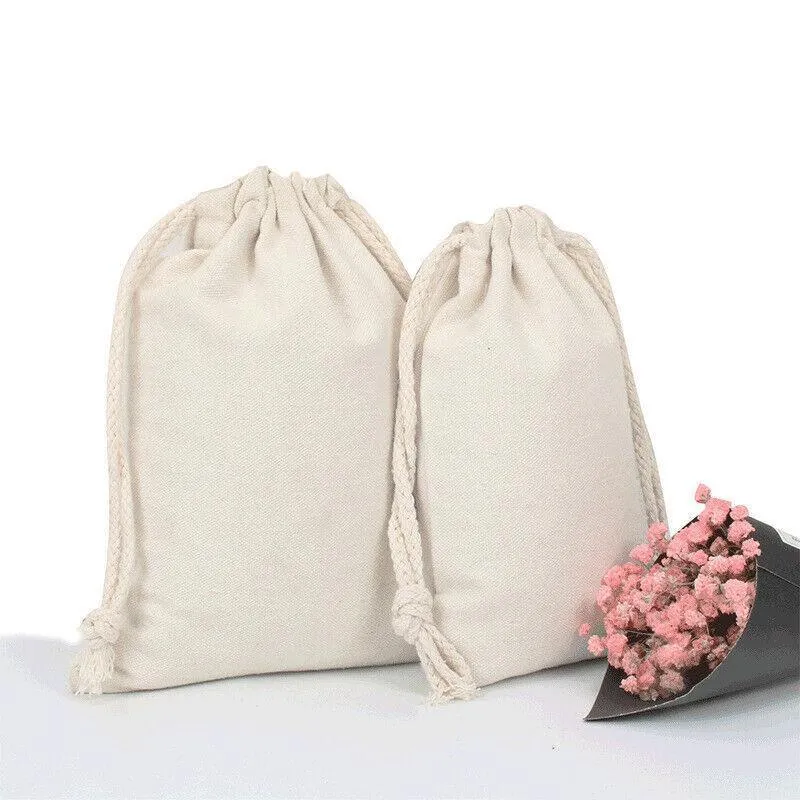 10X Canvas Drawstring Bags Bulk Linen-Calico Cotton Tote Gifts
