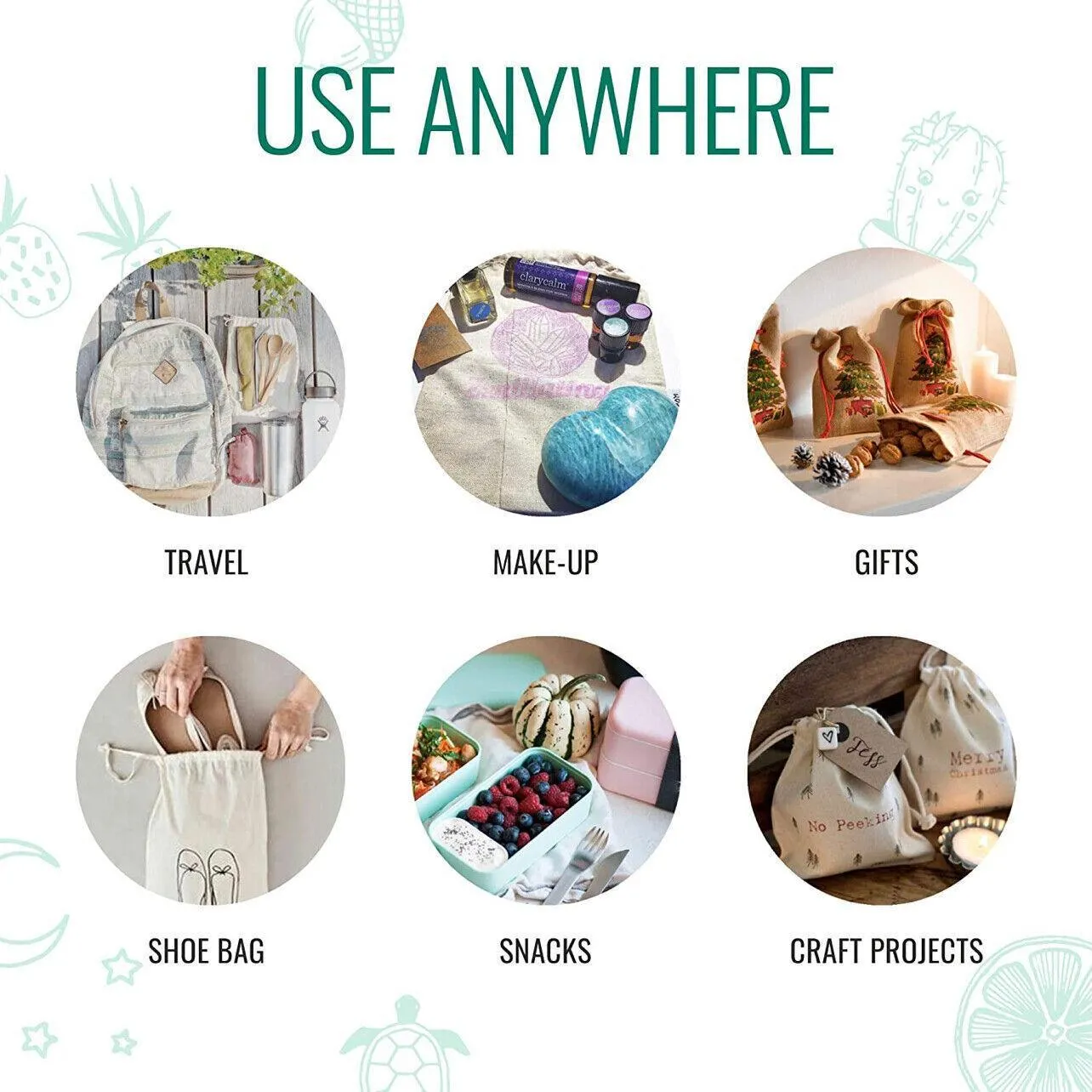 10X Canvas Drawstring Bags Bulk Linen-Calico Cotton Tote Gifts