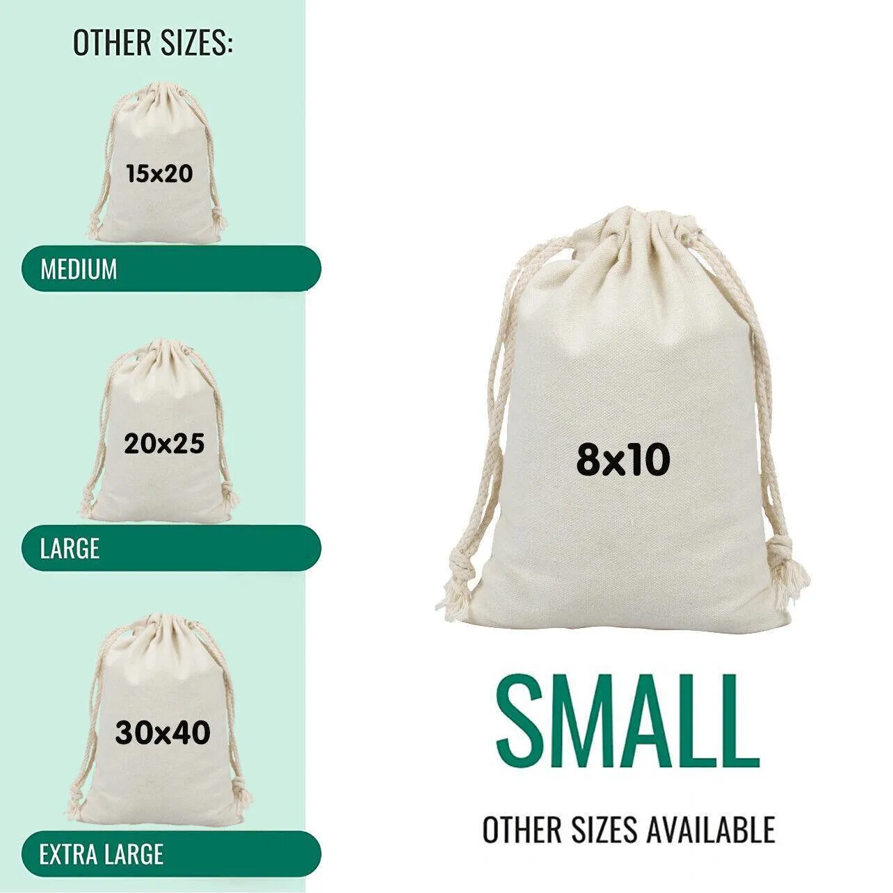10X Canvas Drawstring Bags Bulk Linen-Calico Cotton Tote Gifts