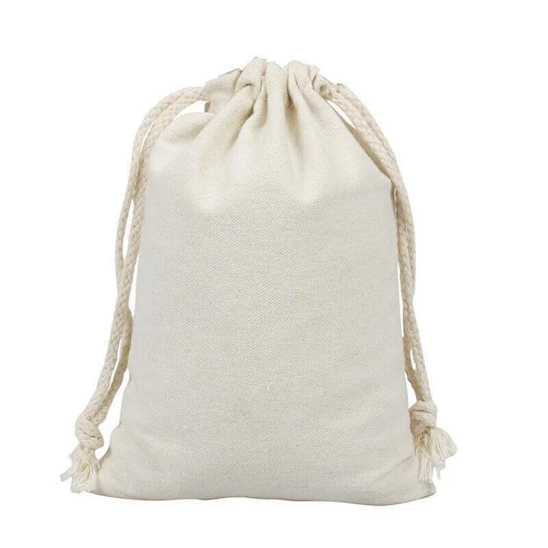 10X Canvas Drawstring Bags Bulk Linen-Calico Cotton Tote Gifts
