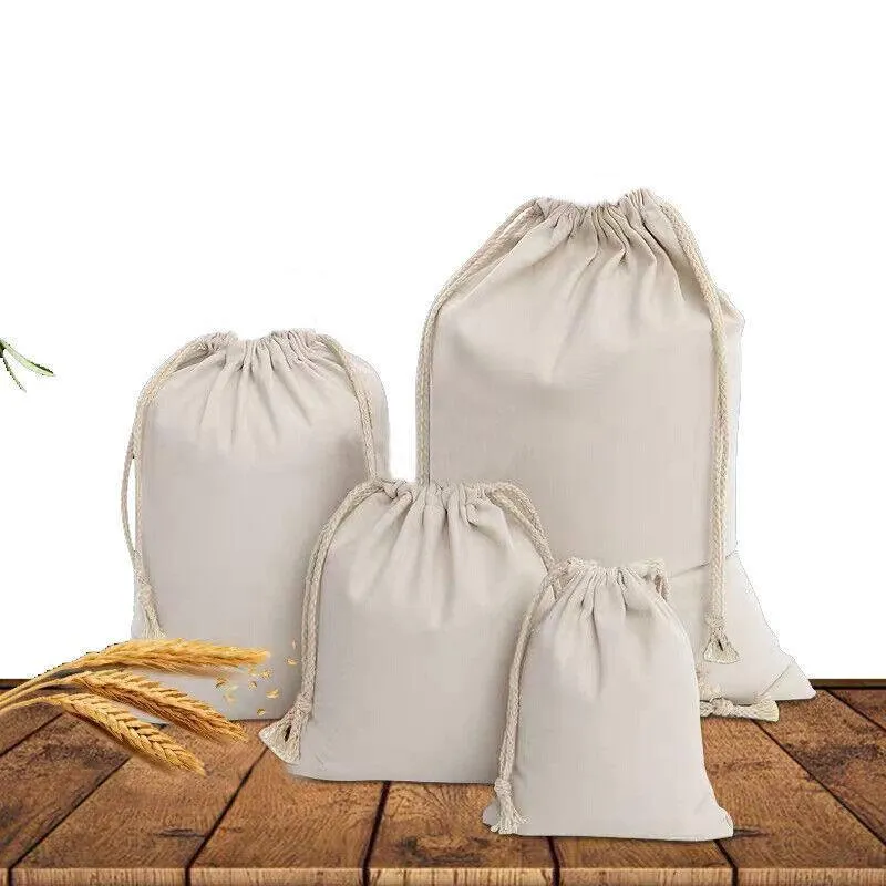 10X Canvas Drawstring Bags Bulk Linen-Calico Cotton Tote Gifts