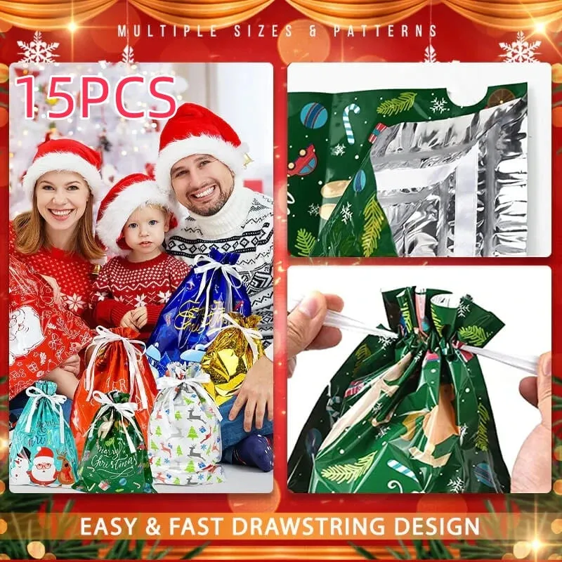 15pcs Large Navidad Drawstring Gift Bags