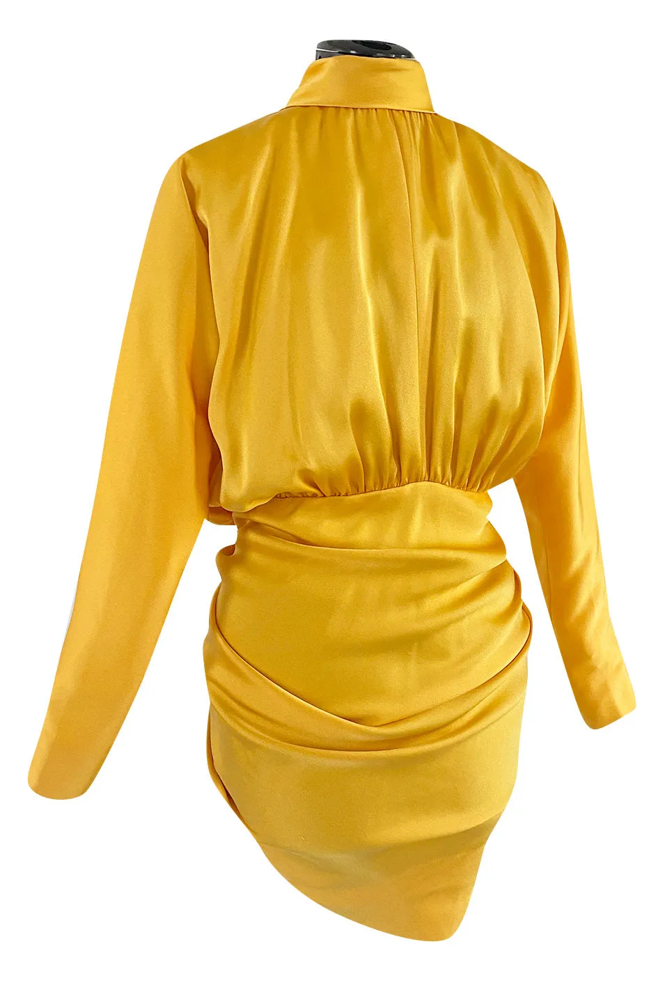 1980s Ady Couture Lausanne Yellow Bias Cut Silk Satin Two Way Tunic or Mini Dress