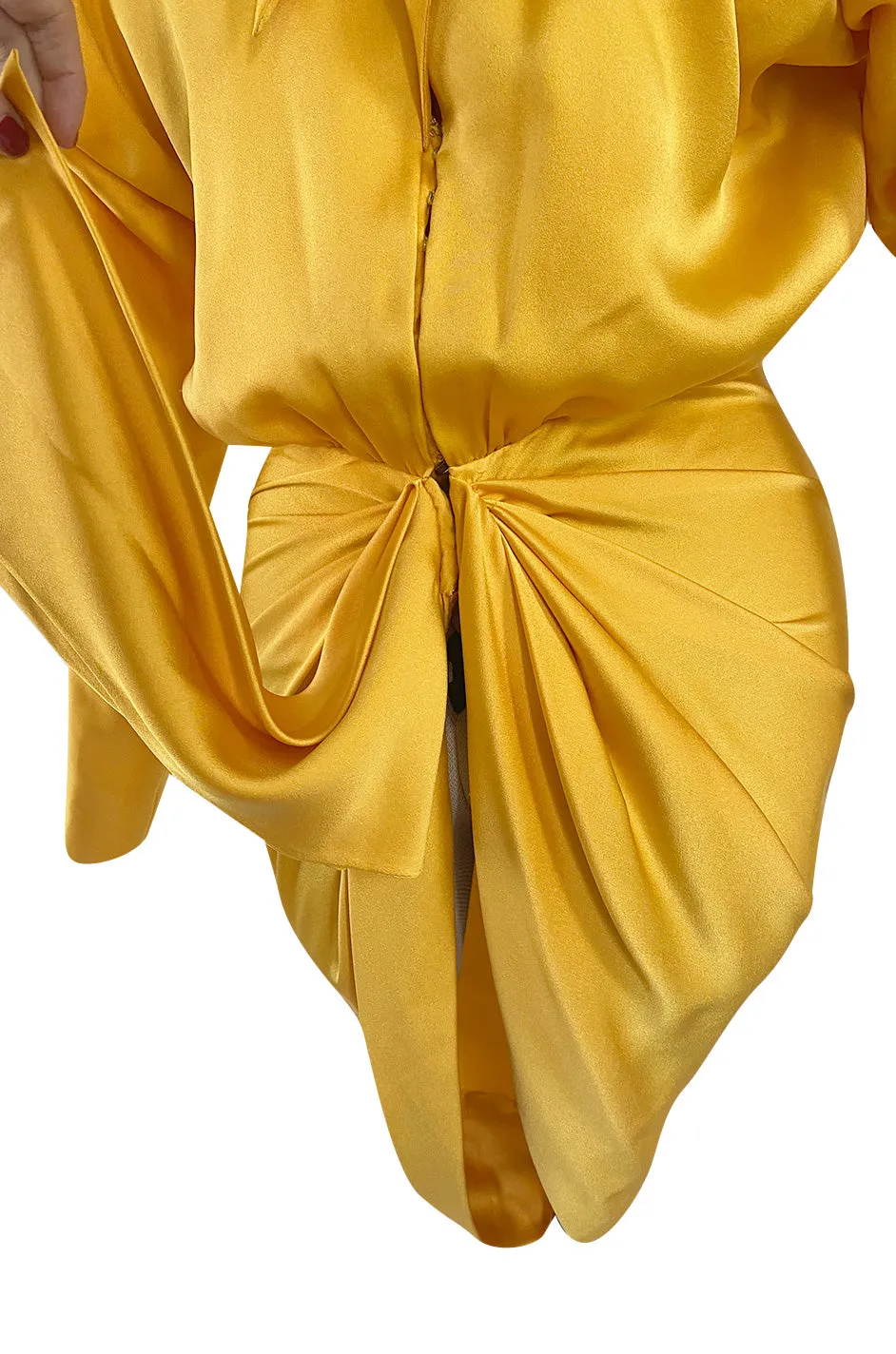 1980s Ady Couture Lausanne Yellow Bias Cut Silk Satin Two Way Tunic or Mini Dress