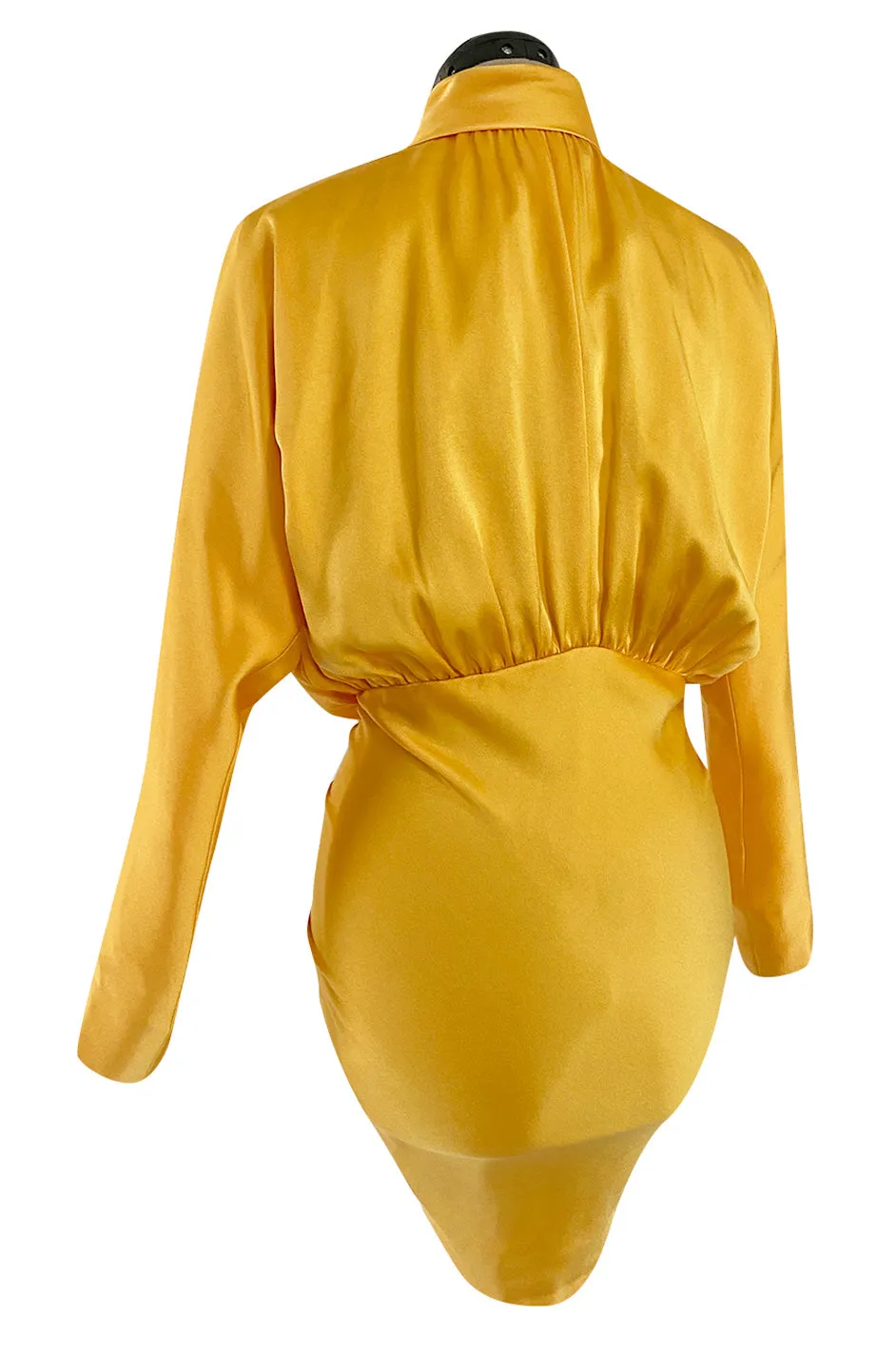1980s Ady Couture Lausanne Yellow Bias Cut Silk Satin Two Way Tunic or Mini Dress
