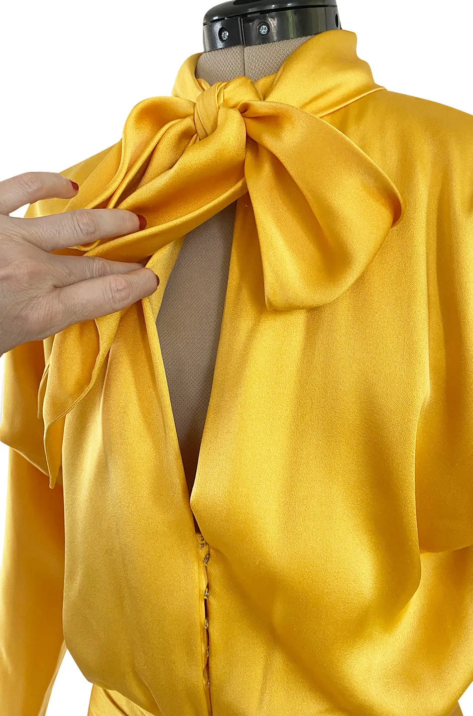 1980s Ady Couture Lausanne Yellow Bias Cut Silk Satin Two Way Tunic or Mini Dress