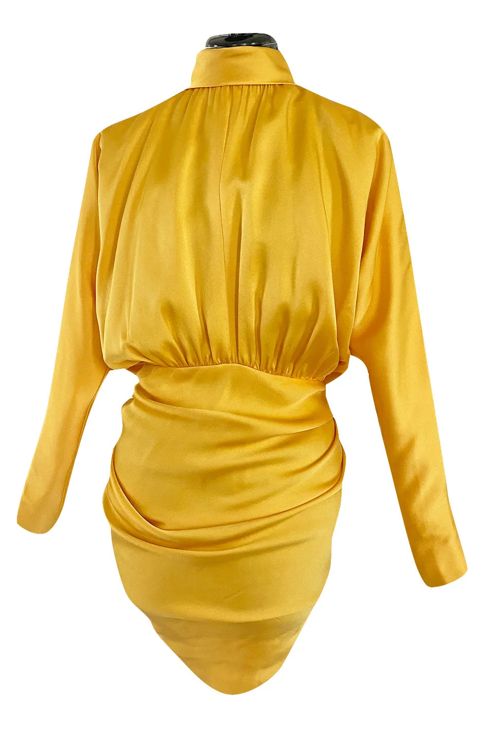 1980s Ady Couture Lausanne Yellow Bias Cut Silk Satin Two Way Tunic or Mini Dress