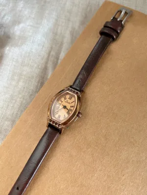1pc Casual Coffee Brown Leather Strap Watch