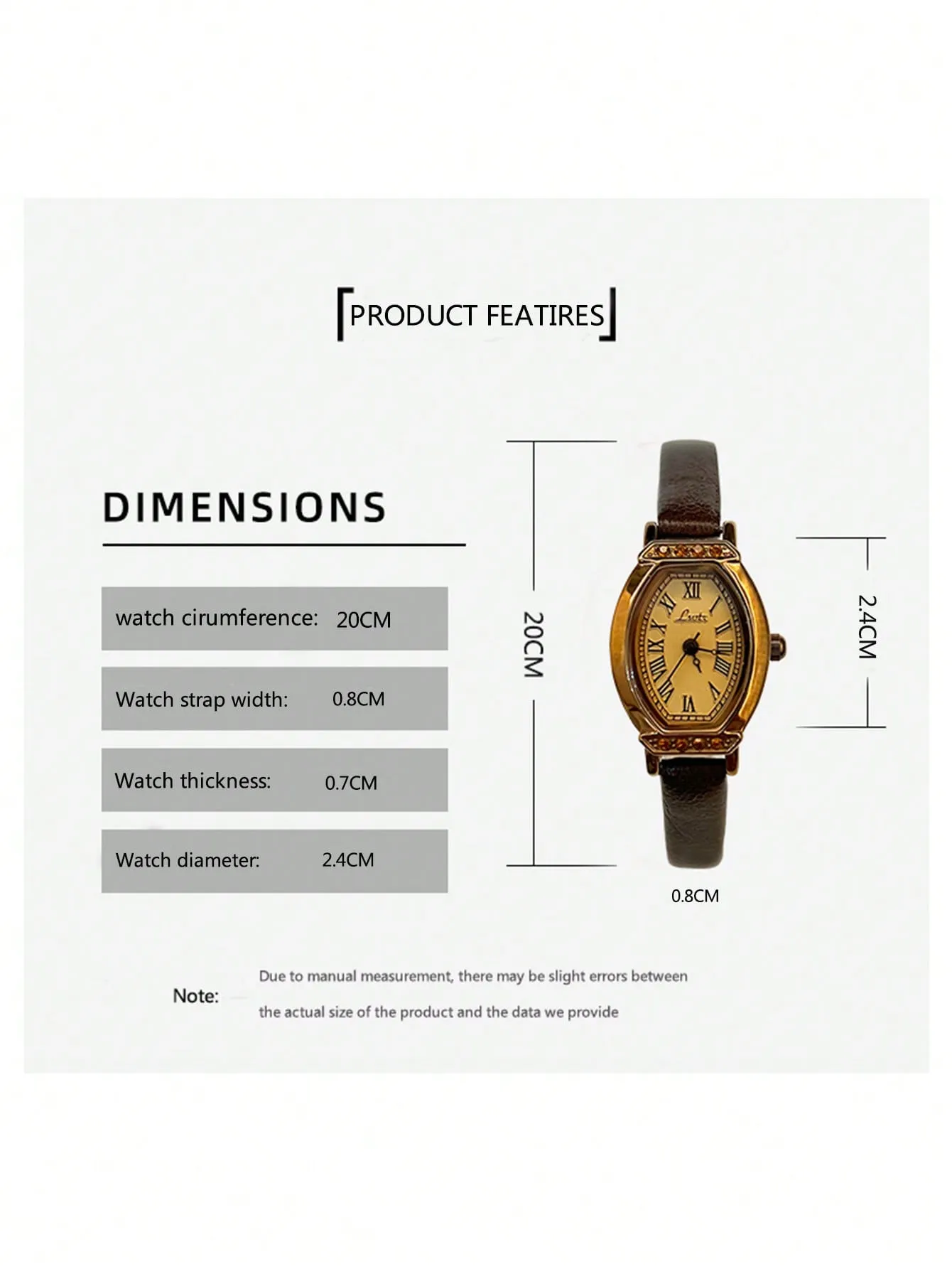 1pc Casual Coffee Brown Leather Strap Watch