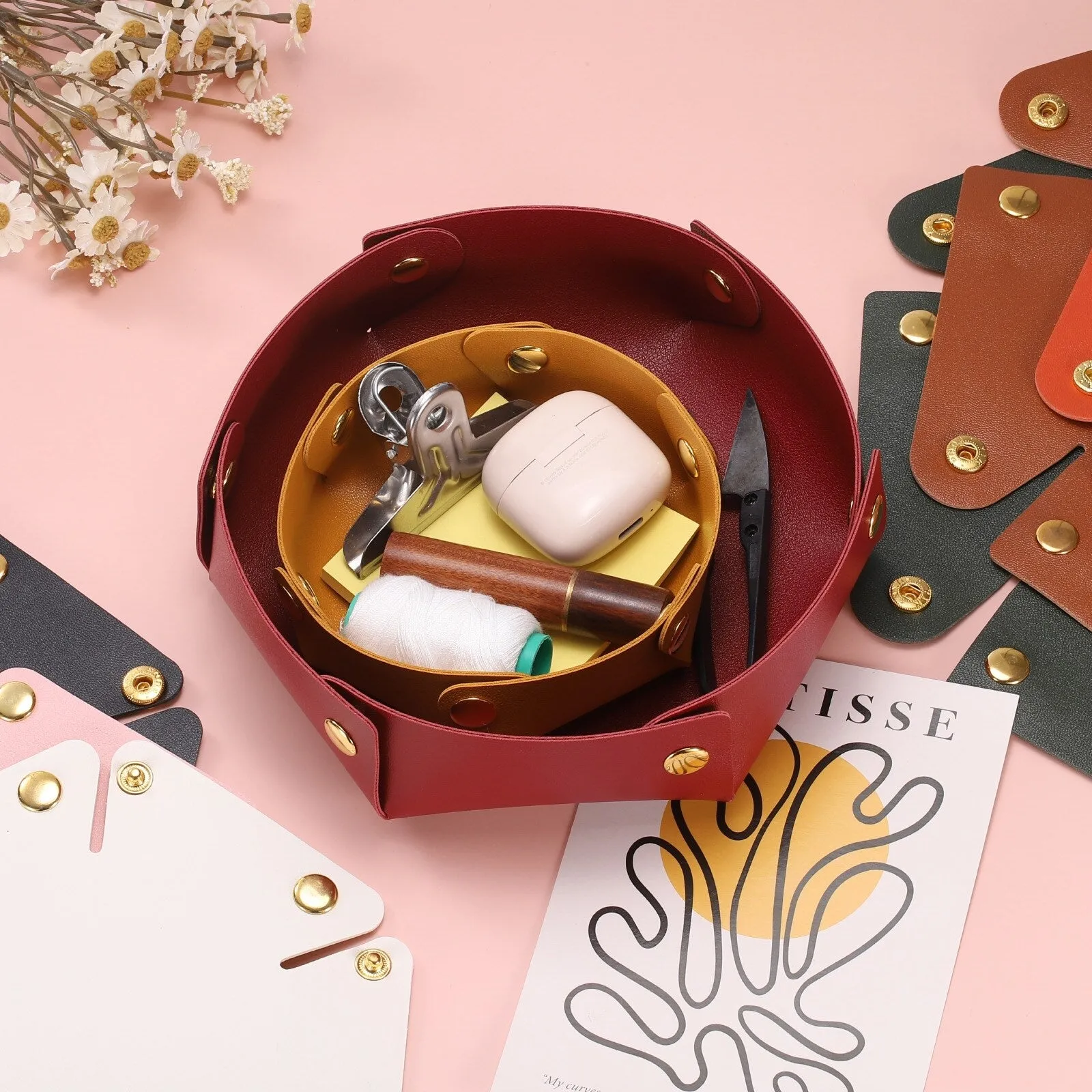 2 Pcs PU Leather Jewelry Tray Catchall Storage Organizer 2 Size