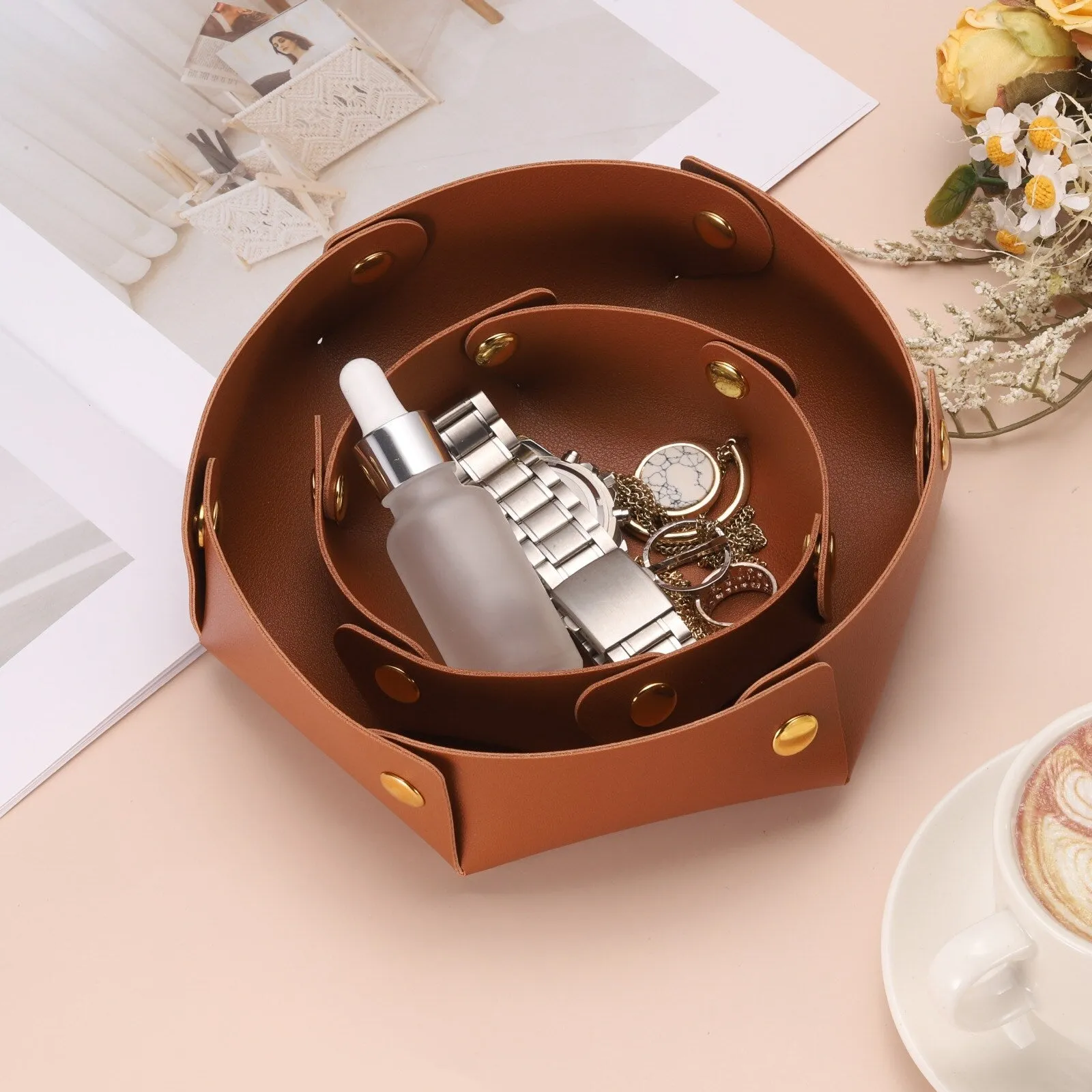2 Pcs PU Leather Jewelry Tray Catchall Storage Organizer 2 Size