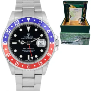 2004 Rolex GMT-Master II Y SERIAL NO-HOLES Pepsi 40mm Steel Watch 16710 FULL SET