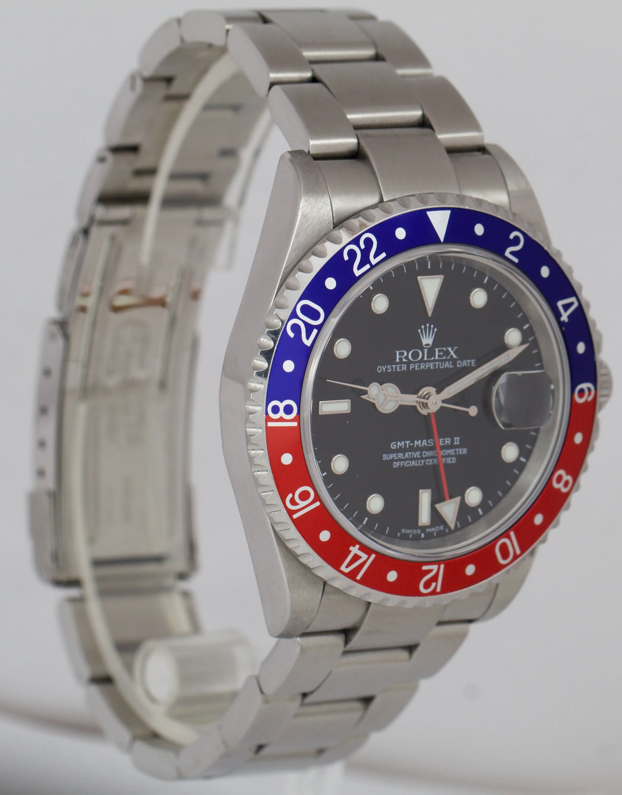 2004 Rolex GMT-Master II Y SERIAL NO-HOLES Pepsi 40mm Steel Watch 16710 FULL SET