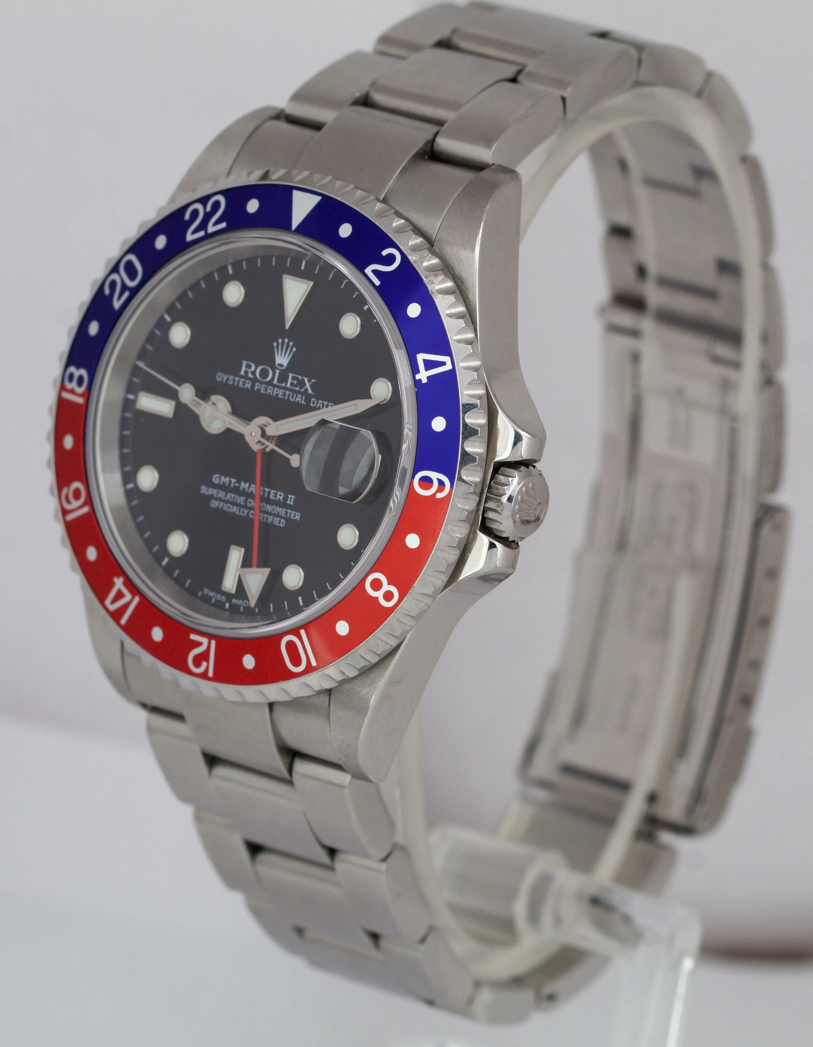 2004 Rolex GMT-Master II Y SERIAL NO-HOLES Pepsi 40mm Steel Watch 16710 FULL SET