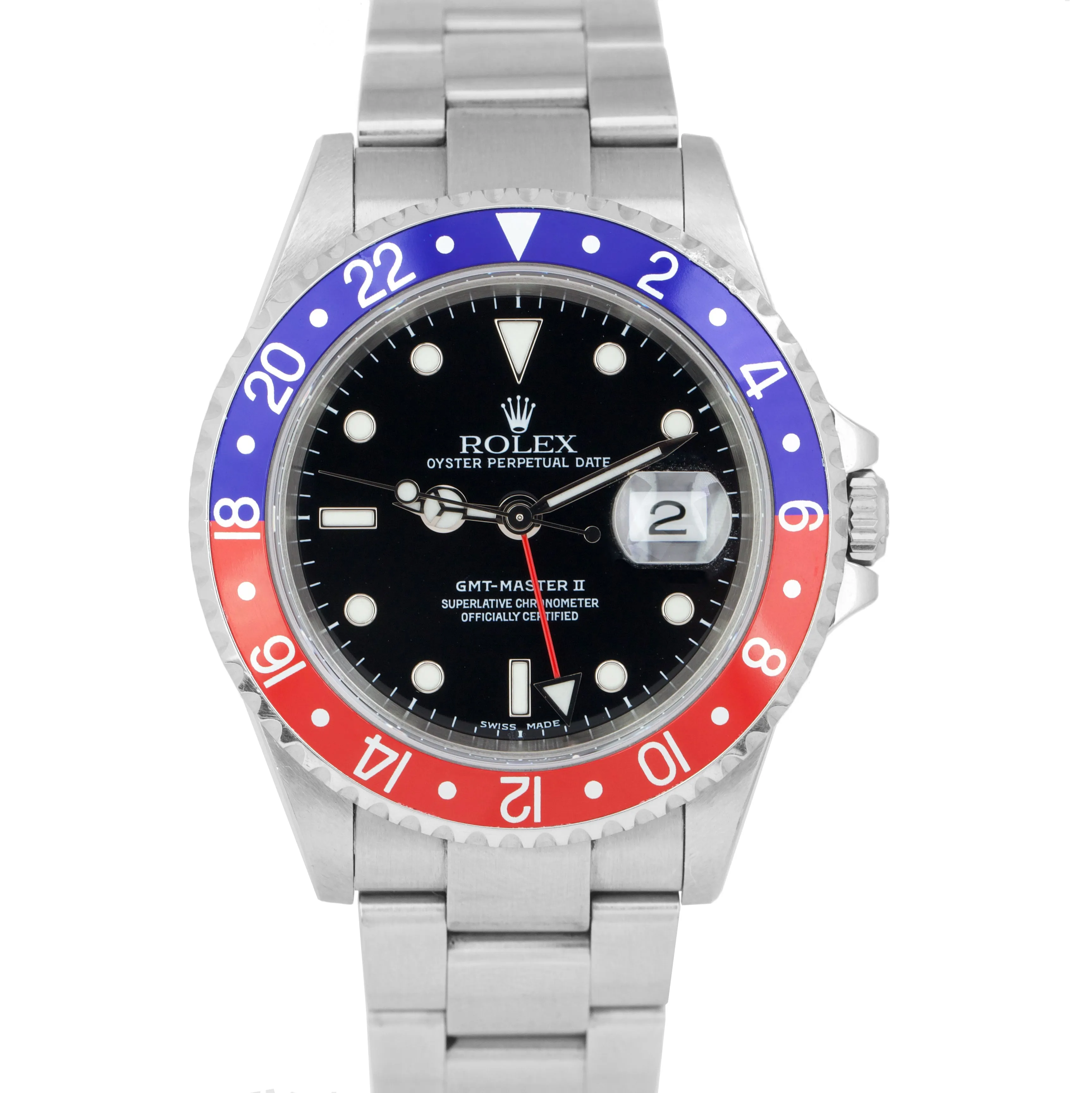 2004 Rolex GMT-Master II Y SERIAL NO-HOLES Pepsi 40mm Steel Watch 16710 FULL SET