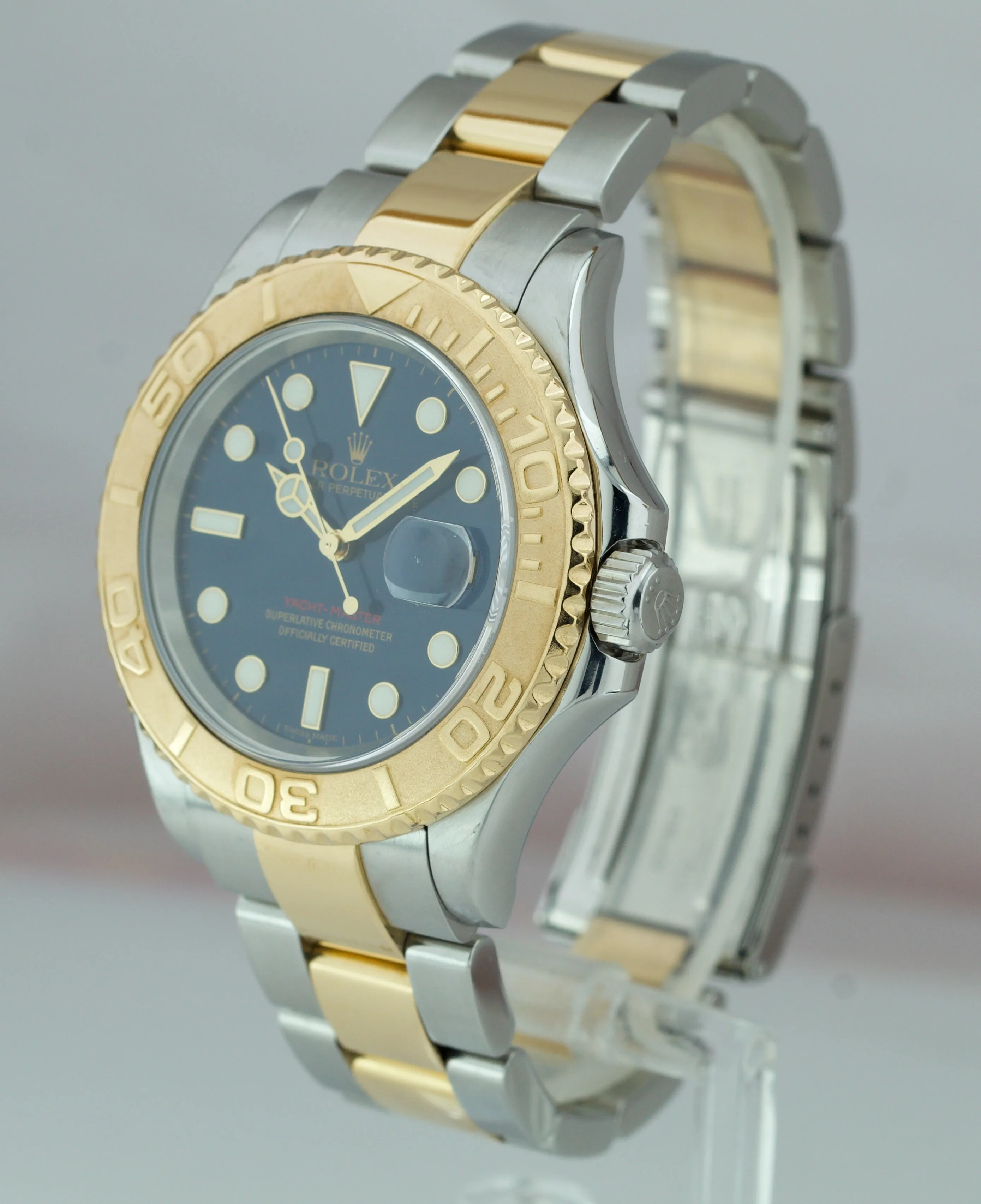 2005 BOX PAPERS Rolex Yacht-Master 18K Two-Tone Gold Steel Blue 40mm Watch 16623