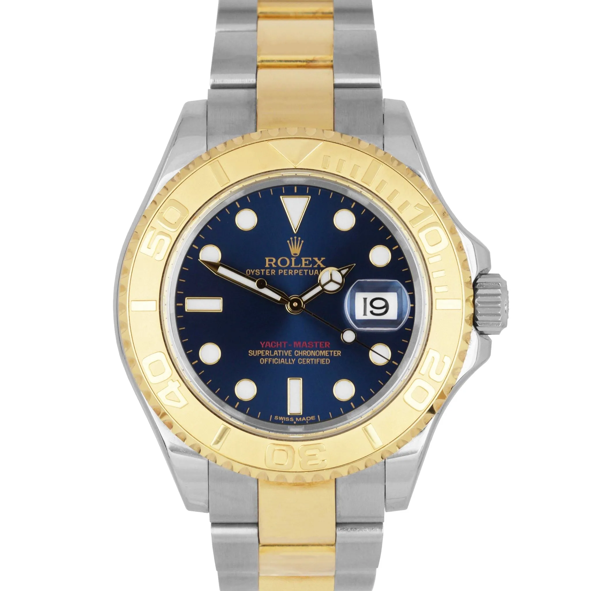 2005 BOX PAPERS Rolex Yacht-Master 18K Two-Tone Gold Steel Blue 40mm Watch 16623