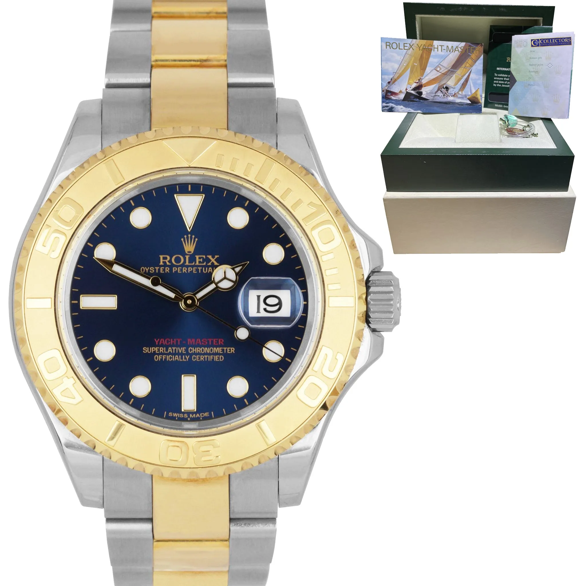 2005 BOX PAPERS Rolex Yacht-Master 18K Two-Tone Gold Steel Blue 40mm Watch 16623