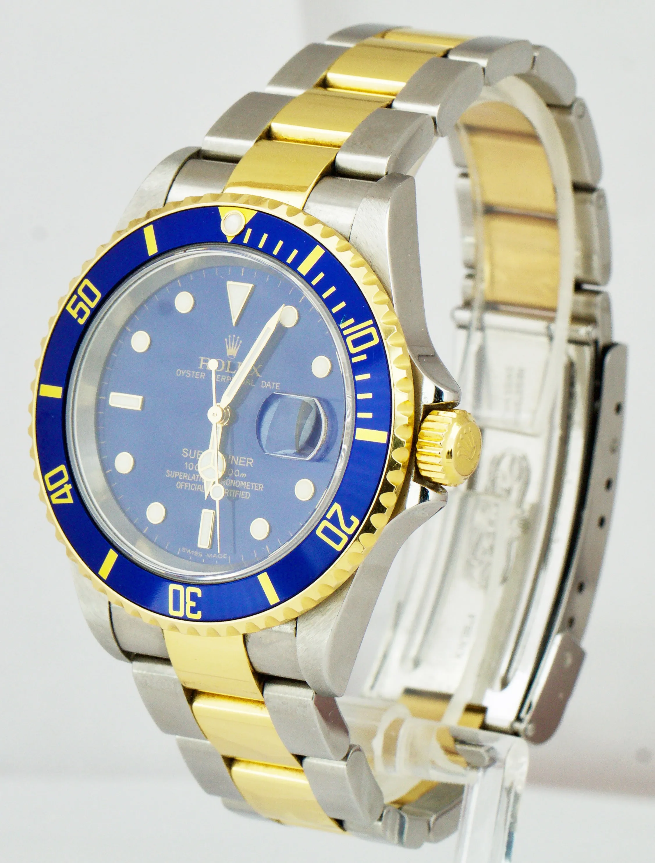 2006 UNPOLISHED Rolex Submariner Two-Tone Gold NO HOLES Blue 40mm Watch 16613 BP