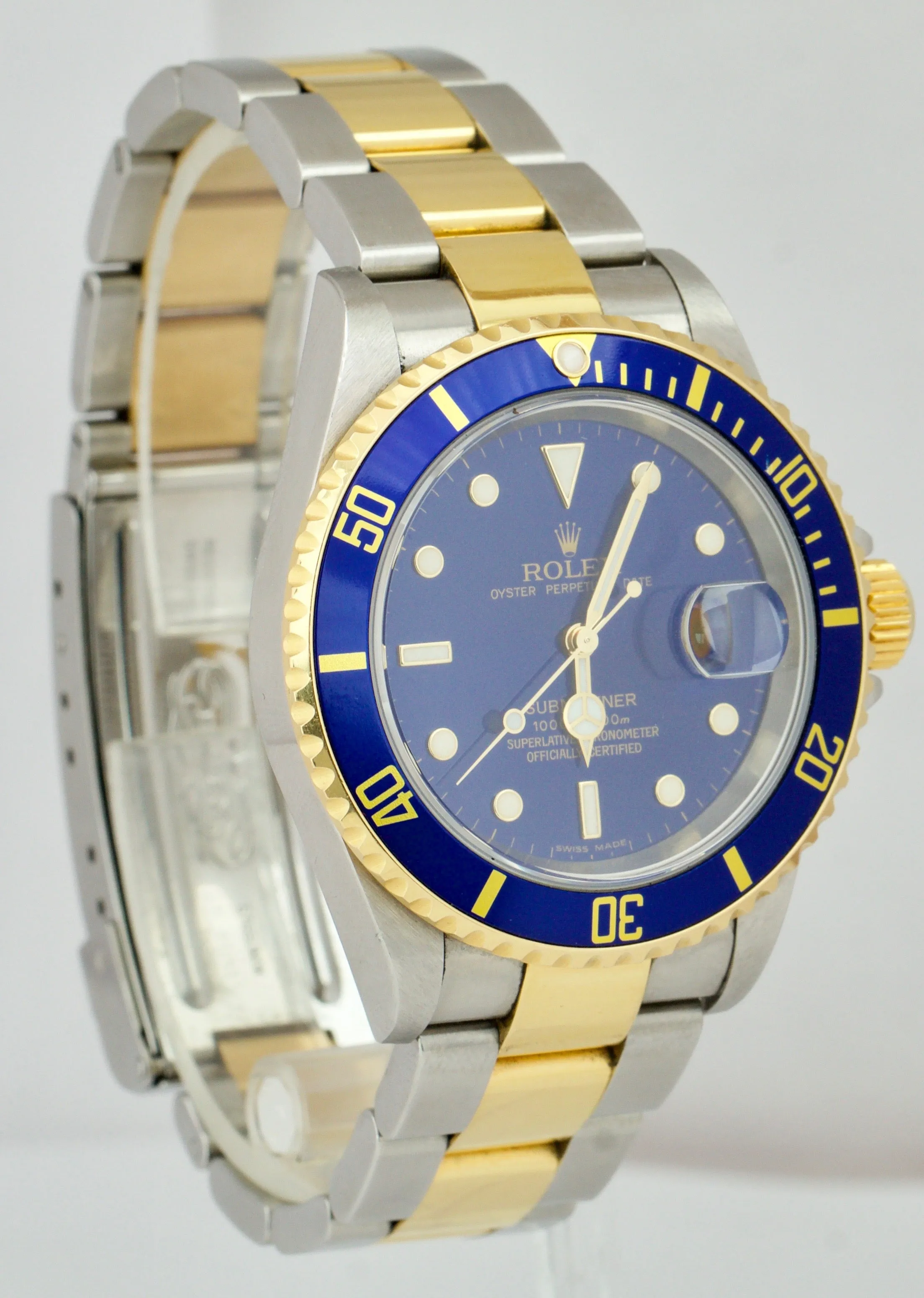 2006 UNPOLISHED Rolex Submariner Two-Tone Gold NO HOLES Blue 40mm Watch 16613 BP