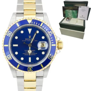 2006 UNPOLISHED Rolex Submariner Two-Tone Gold NO HOLES Blue 40mm Watch 16613 BP