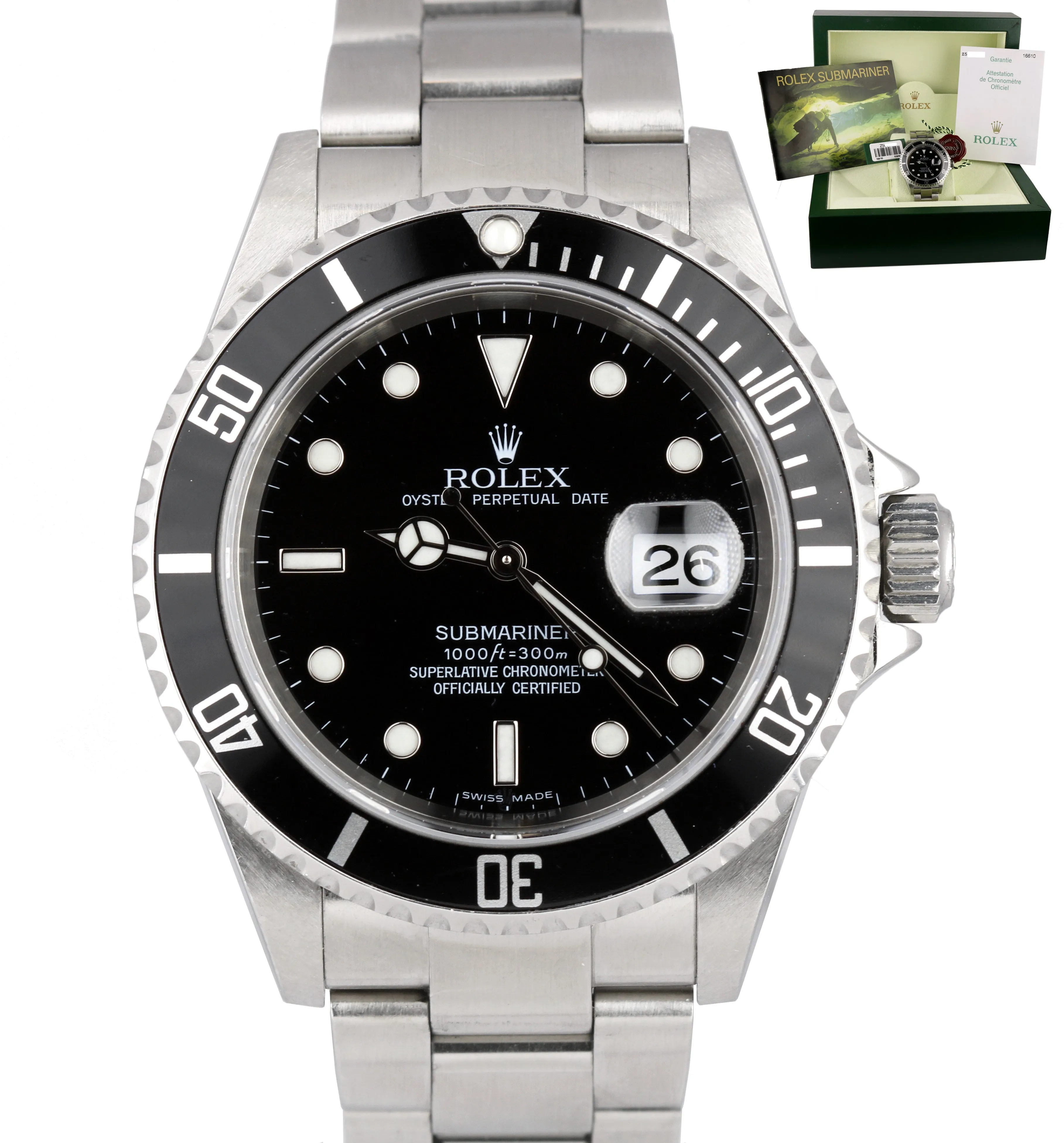 2007 UNPOLISHED Rolex Submariner Date 16610 Z NO HOLES SEL 40mm Black Watch