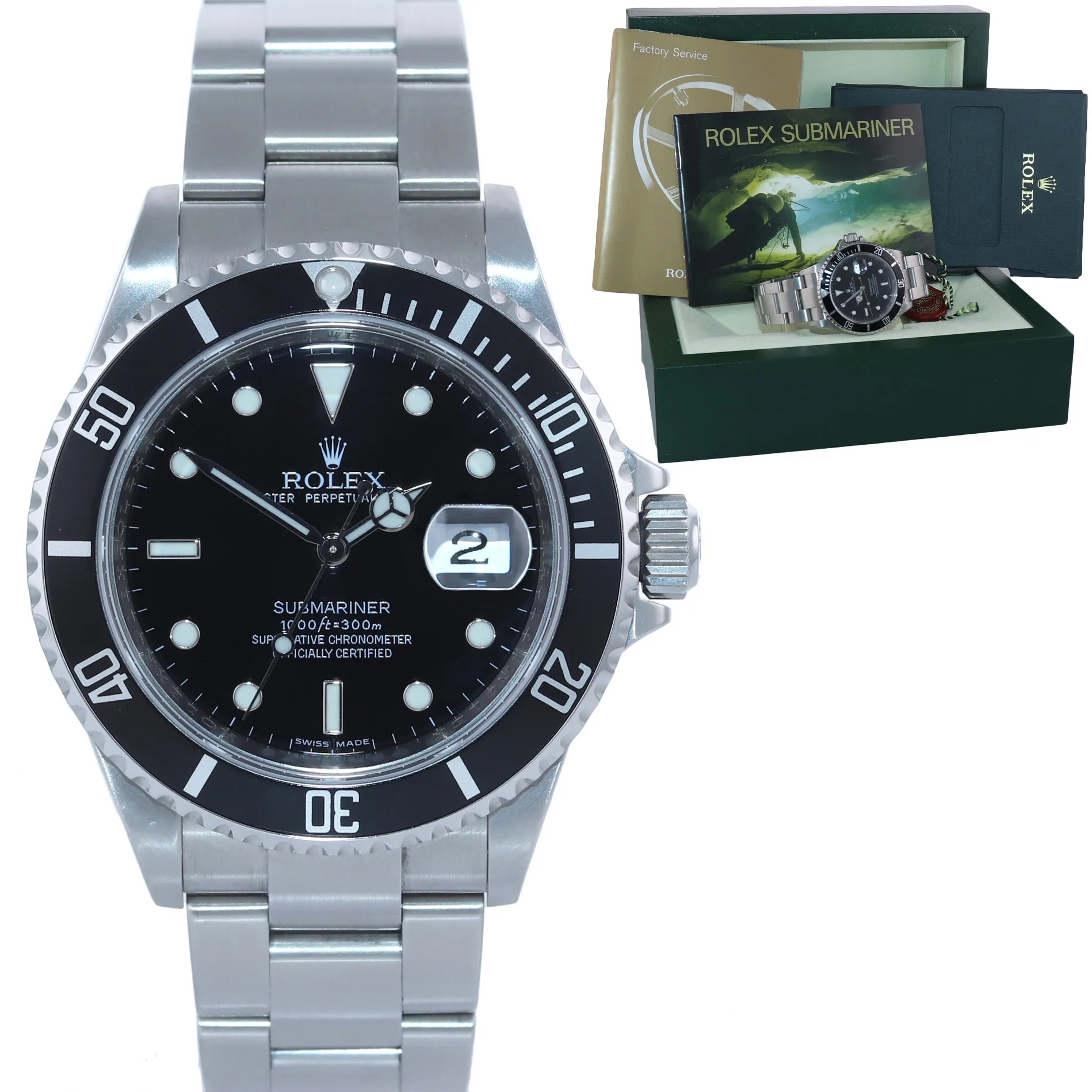 2008 Rolex Submariner Date 16610 Steel Black Dial Engraved Rehaut Watch Box