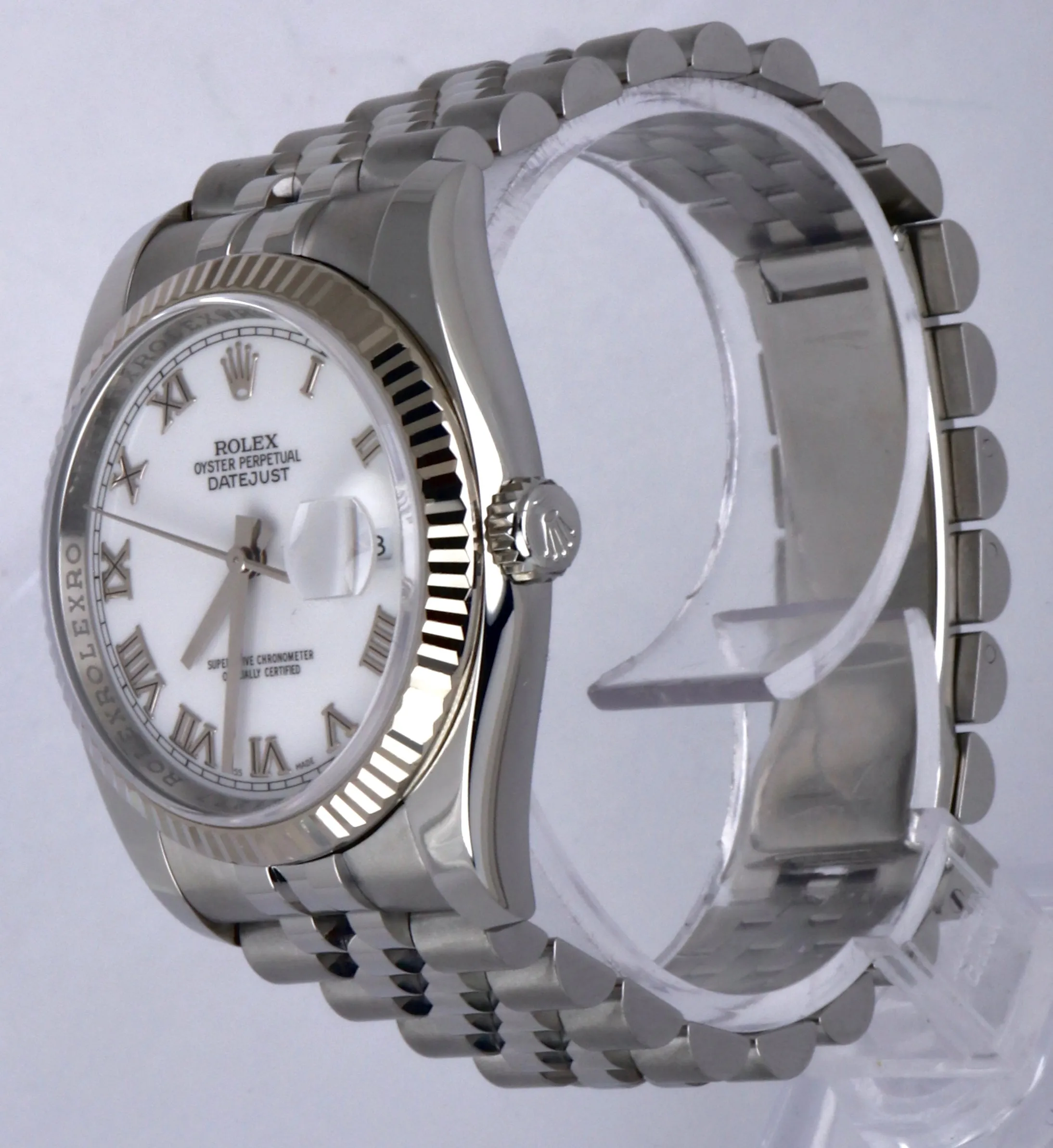 2012 Mint Rolex DateJust 116234 36mm White Roman Numeral Jubilee Date Watch