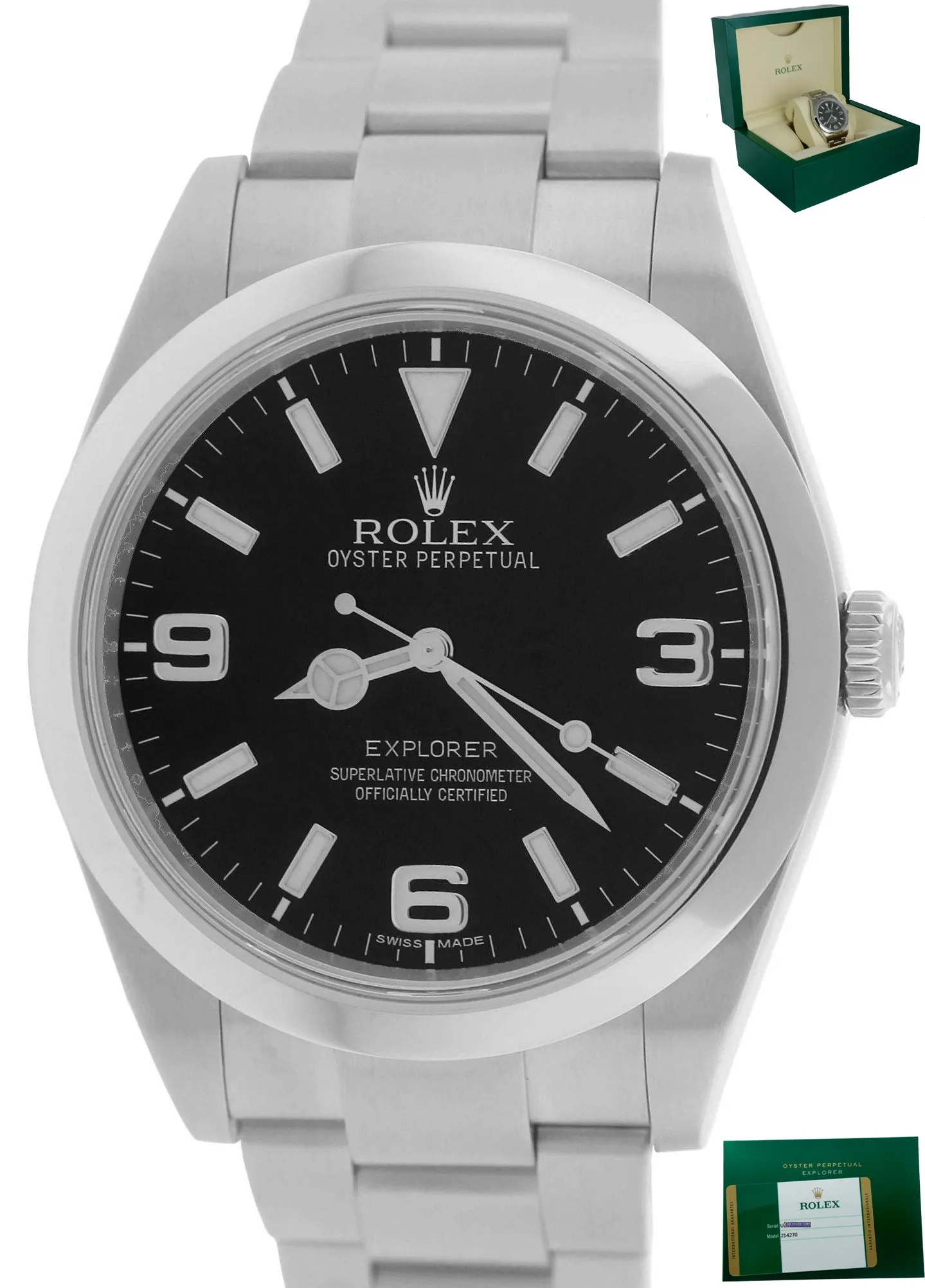 2014 Mint Men's Rolex Explorer I Black 39mm 214270 Stainless Steel Oyster Watch