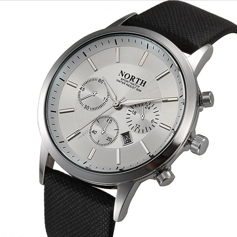 2017 Mens Watches NORTH Brand Luxury Casual Military Quartz Sports Wristwatch Leather Strap Male Clock watch relogio masculino