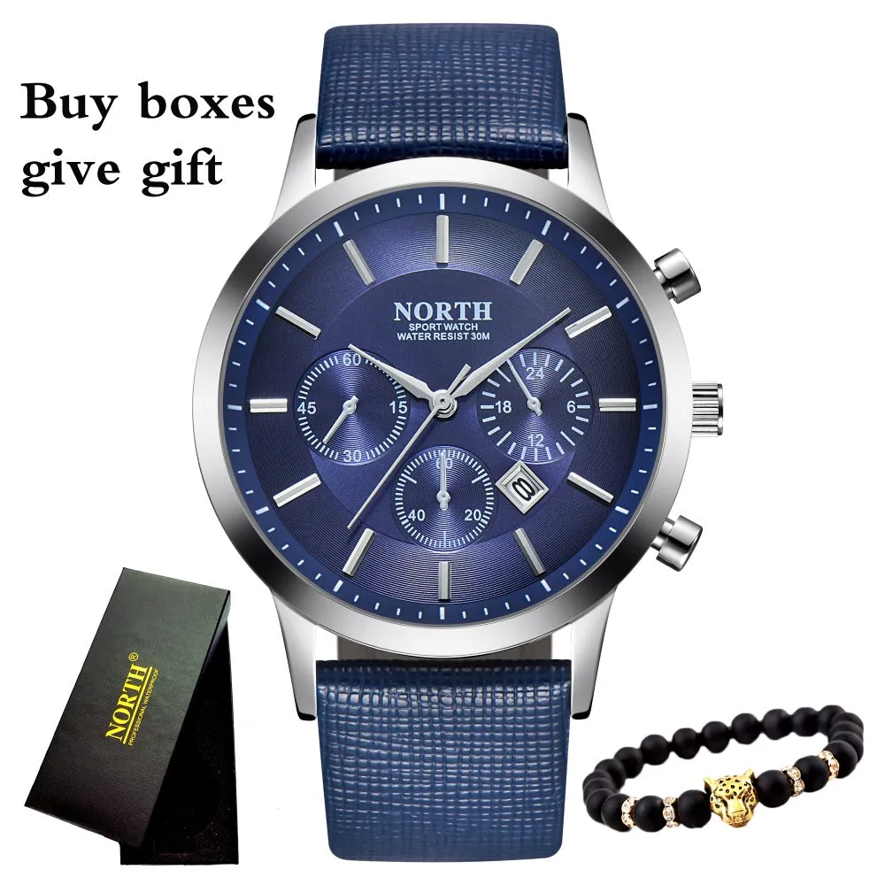 2017 Mens Watches NORTH Brand Luxury Casual Military Quartz Sports Wristwatch Leather Strap Male Clock watch relogio masculino