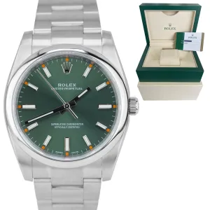 2017 MINT Rolex Oyster Perpetual Olive Green Stainless Steel 34mm Watch 114200