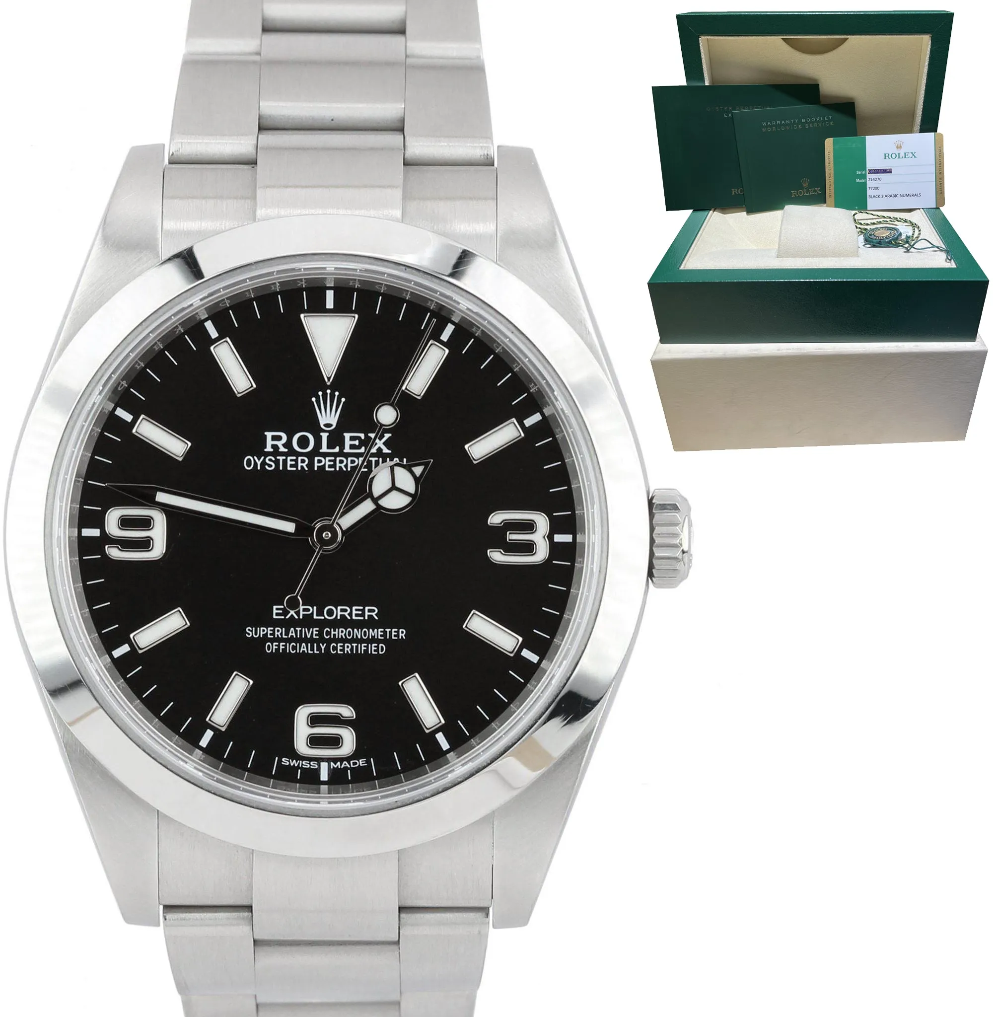 2017 Rolex Explorer I Black 3-6-9 FULL LUME 39mm Stainless Steel Watch 214270