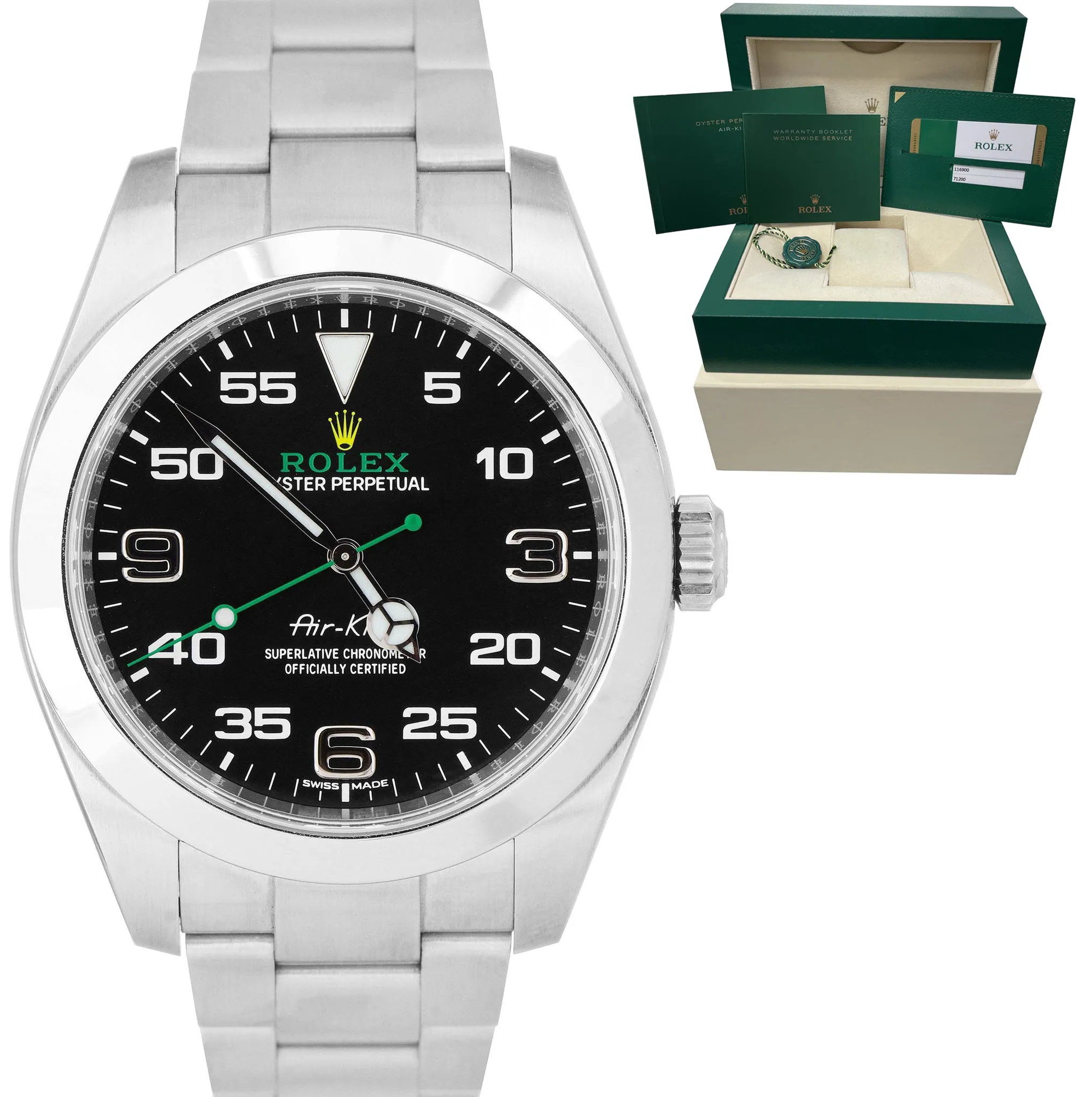 2018 MINT Rolex Air-King 40mm Green Black Stainless Steel Arabic 116900 Watch BP