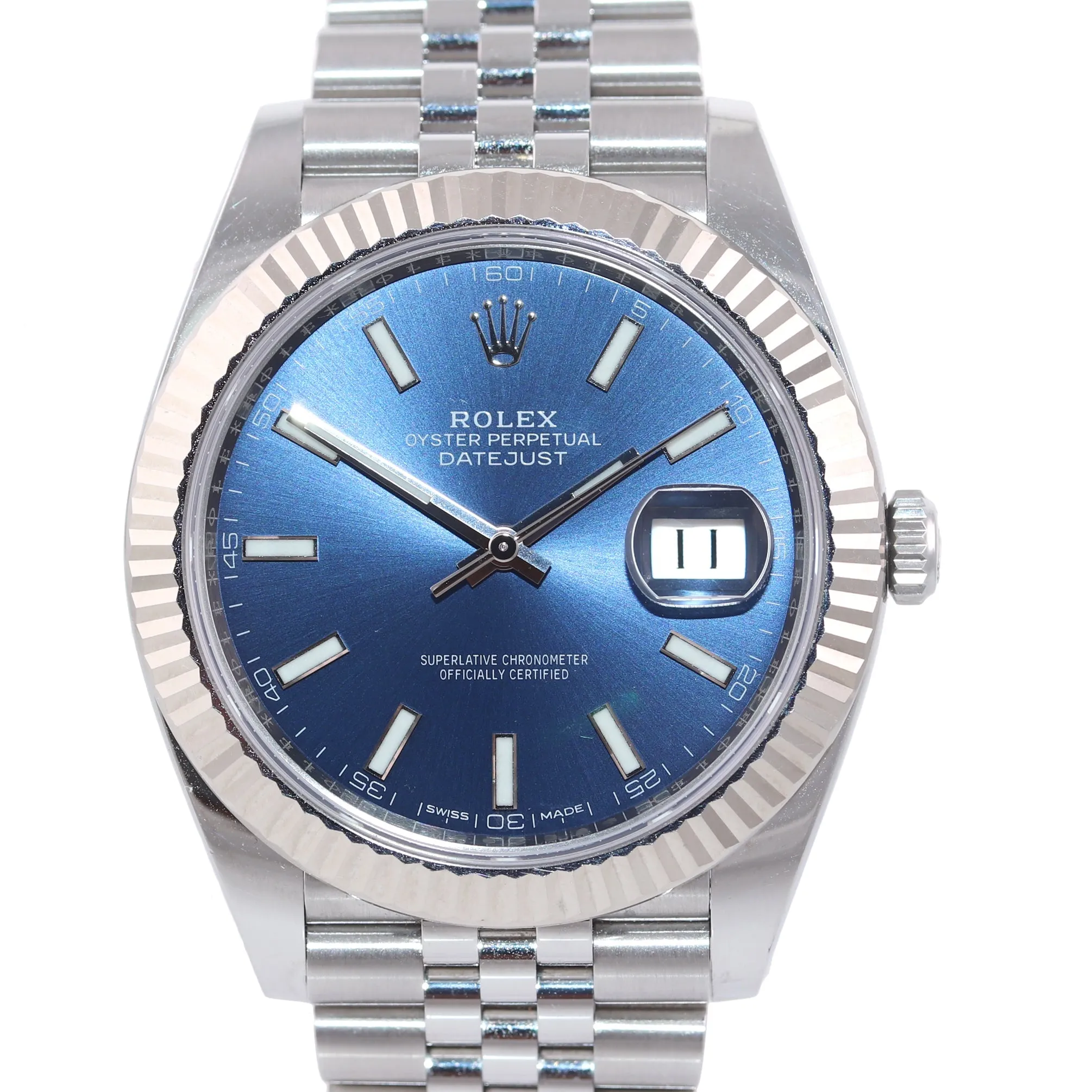 2018 PAPERS Rolex DateJust 41 Blue Stick Super Jubilee Fluted 126334 Watch