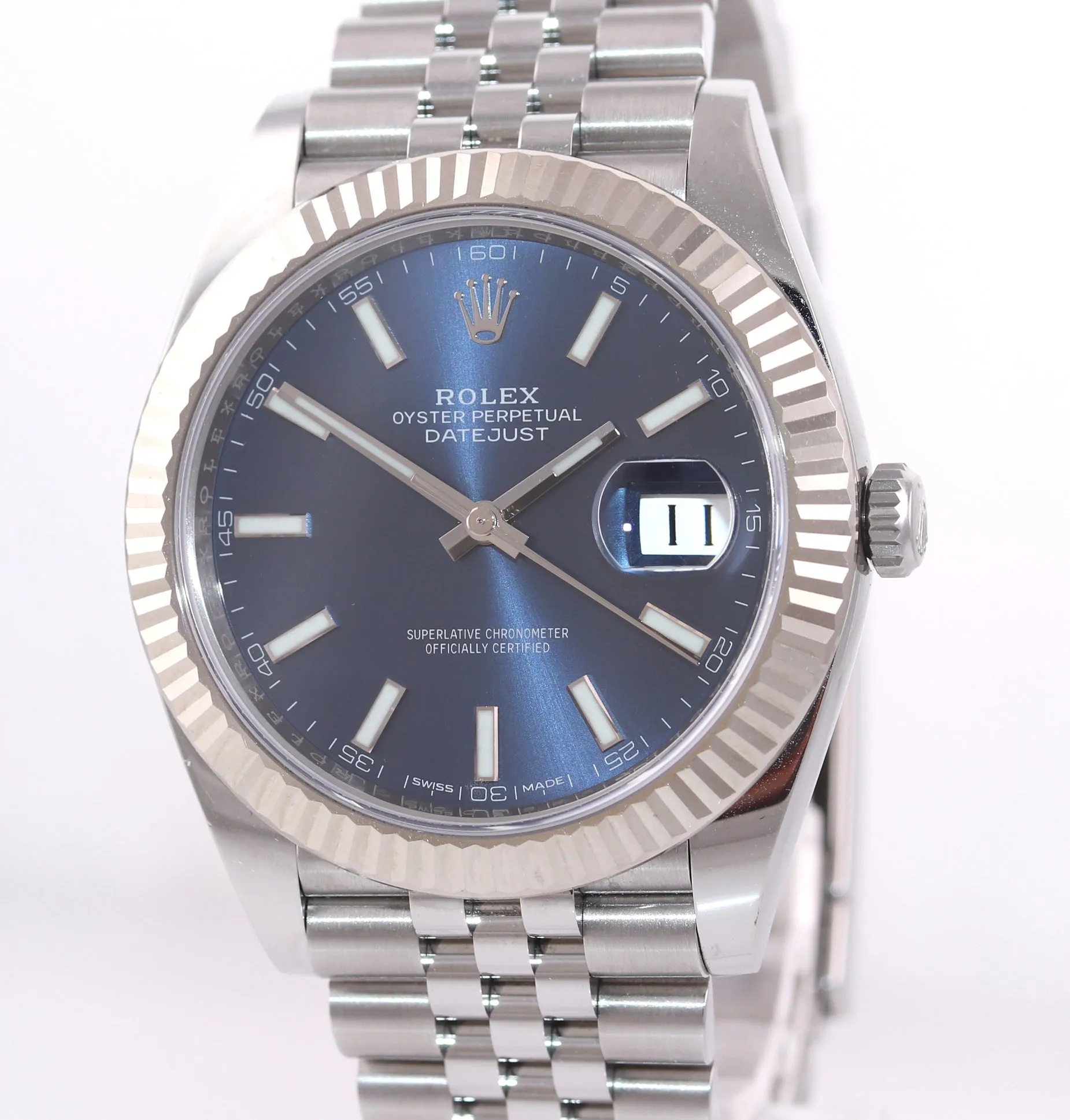 2018 PAPERS Rolex DateJust 41 Blue Stick Super Jubilee Fluted 126334 Watch