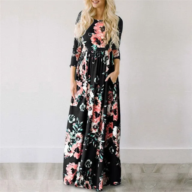 2018 Summer Long Dress Floral Print Boho Beach Dress Tunic Maxi Dress Women Evening Party Dress Sundress Vestidos de festa XXXL