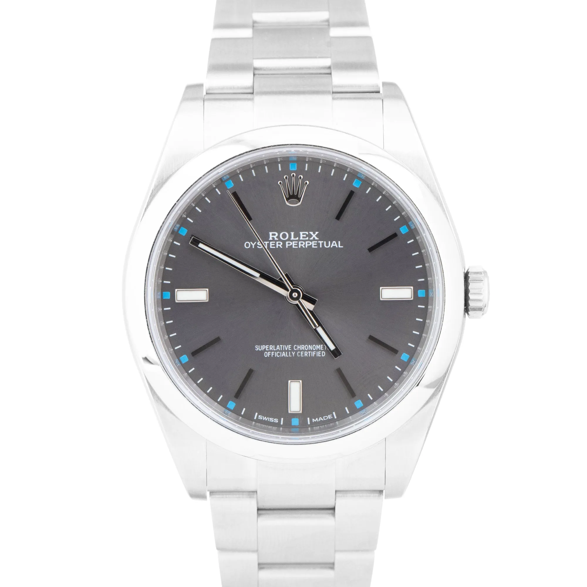 2019 Rolex Oyster Perpetual 39mm Rhodium Gray Blue Stainless Steel 114300 B P