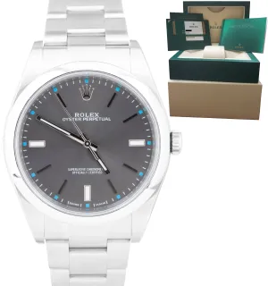 2019 Rolex Oyster Perpetual 39mm Rhodium Gray Blue Stainless Steel 114300 B P
