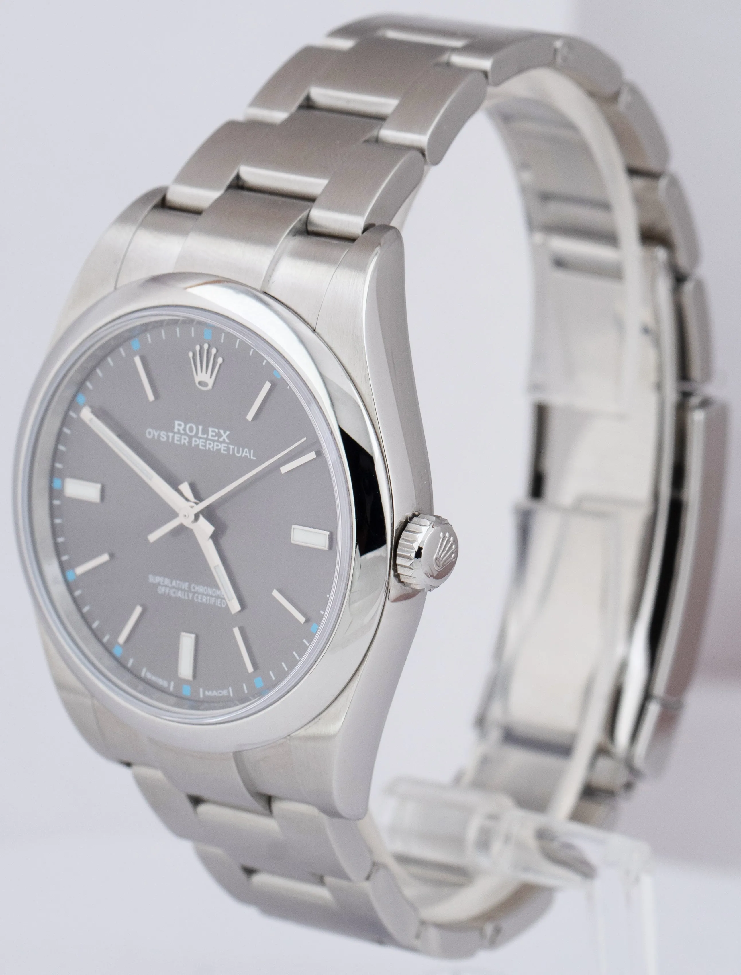 2019 Rolex Oyster Perpetual 39mm Rhodium Gray Blue Stainless Steel 114300 B P