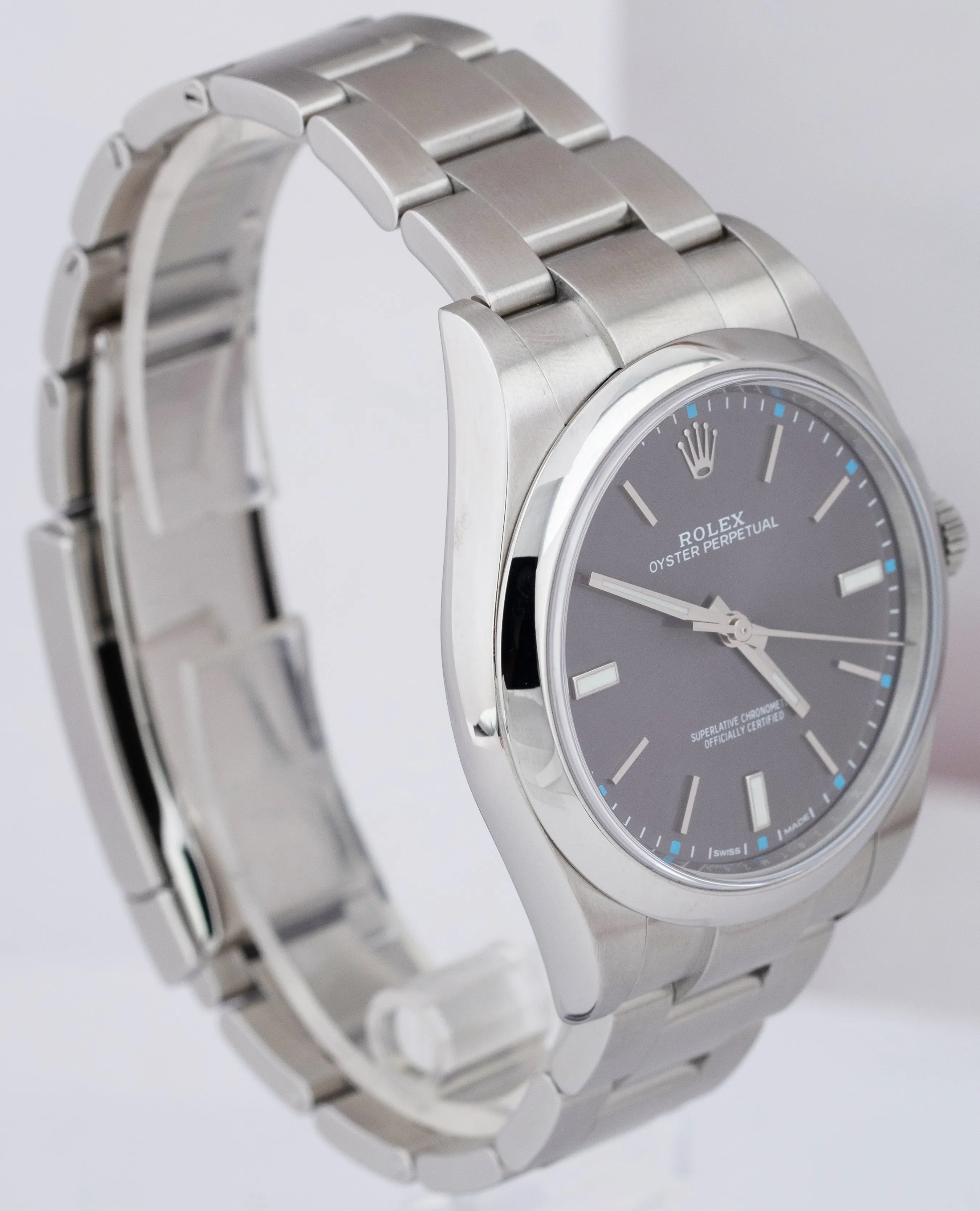2019 Rolex Oyster Perpetual 39mm Rhodium Gray Blue Stainless Steel 114300 B P