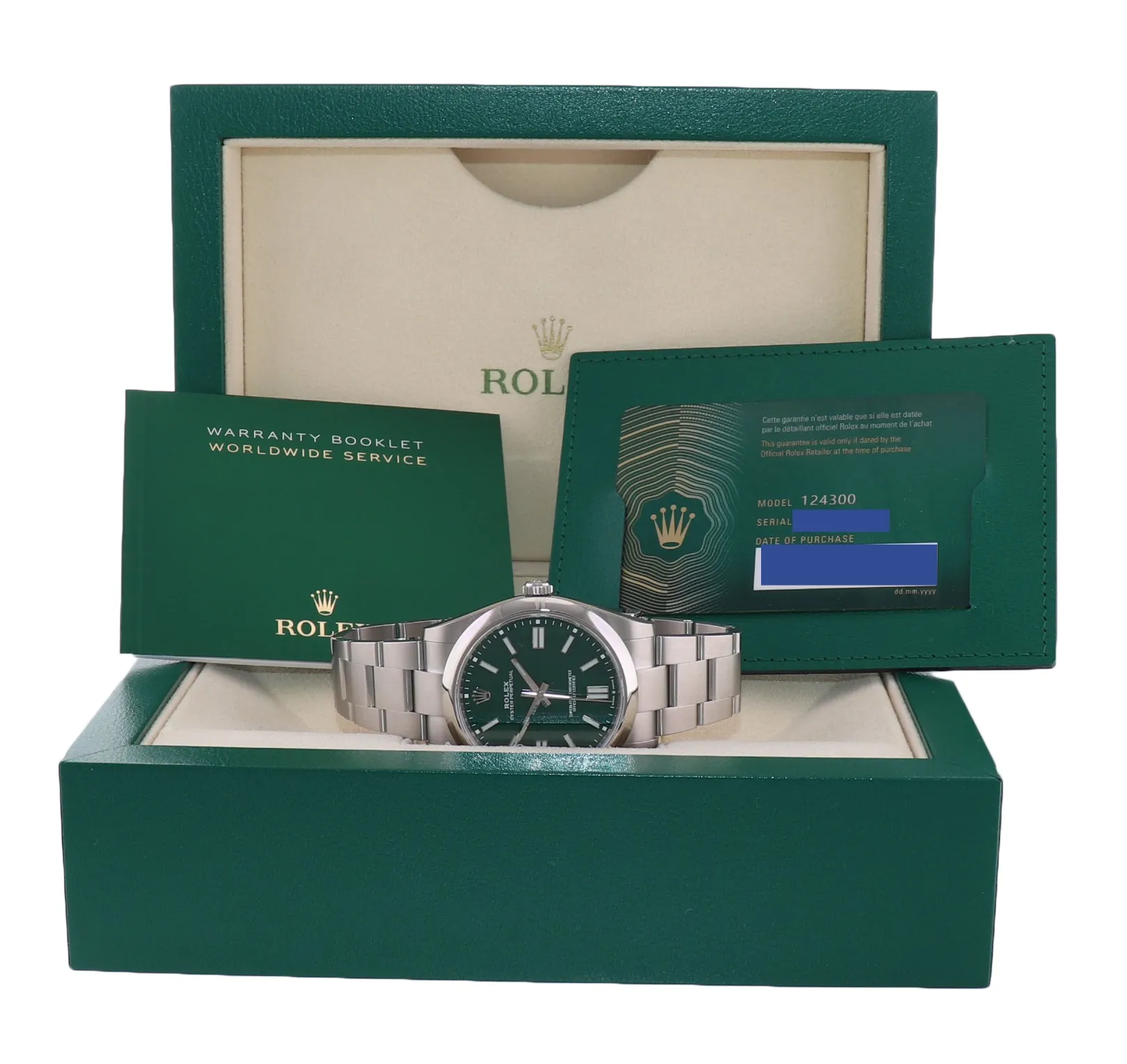 2021 BRAND NEW PAPERS Rolex Oyster Perpetual 41mm Green Watch 124300