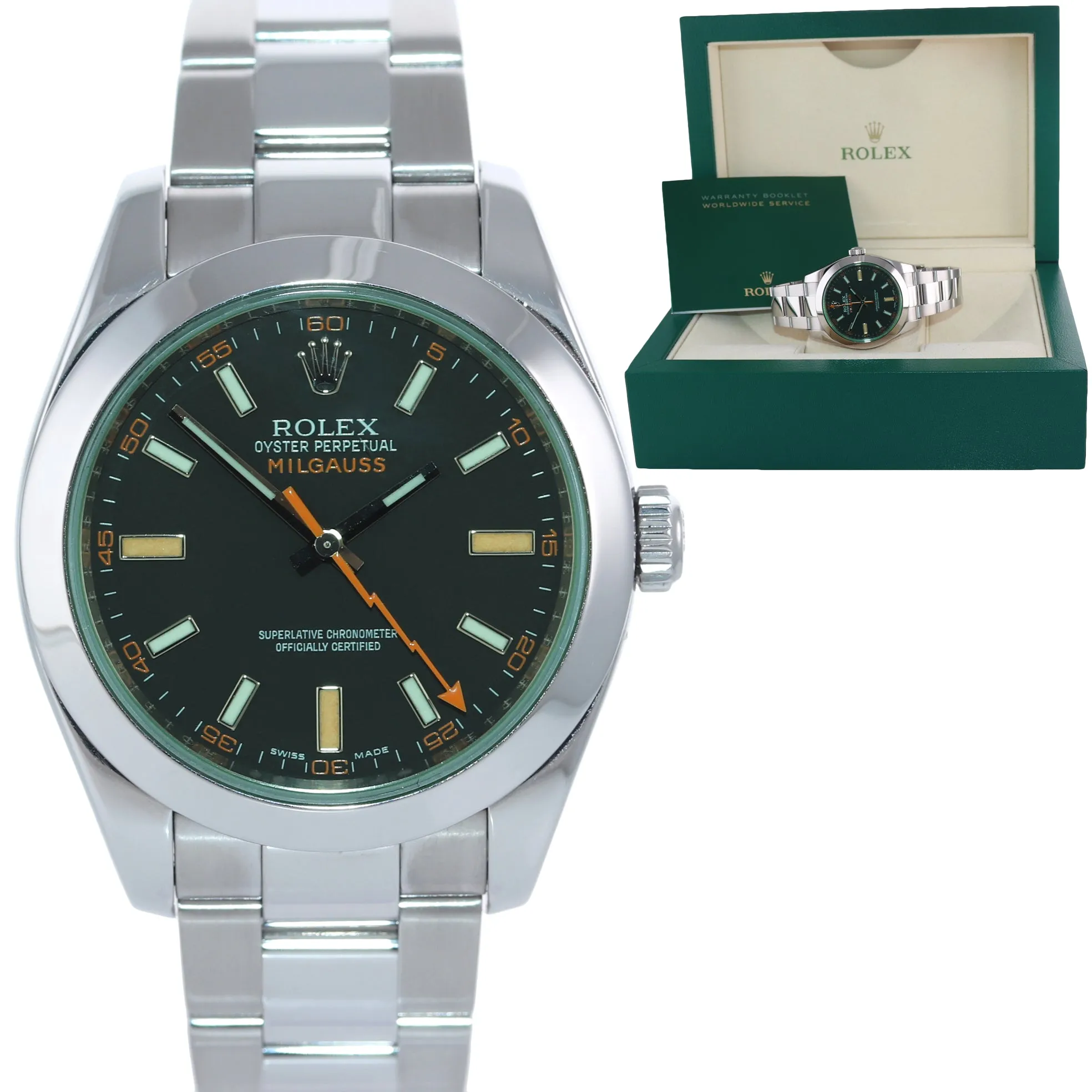 2021 Rolex Milgauss 116400 Steel Green Black Anti-Magnetic Steel 40mm Watch Box