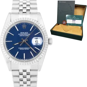 2021 RSC Rolex DateJust 36mm Stainless Steel Blue Jubilee Eng Turned Watch 16030