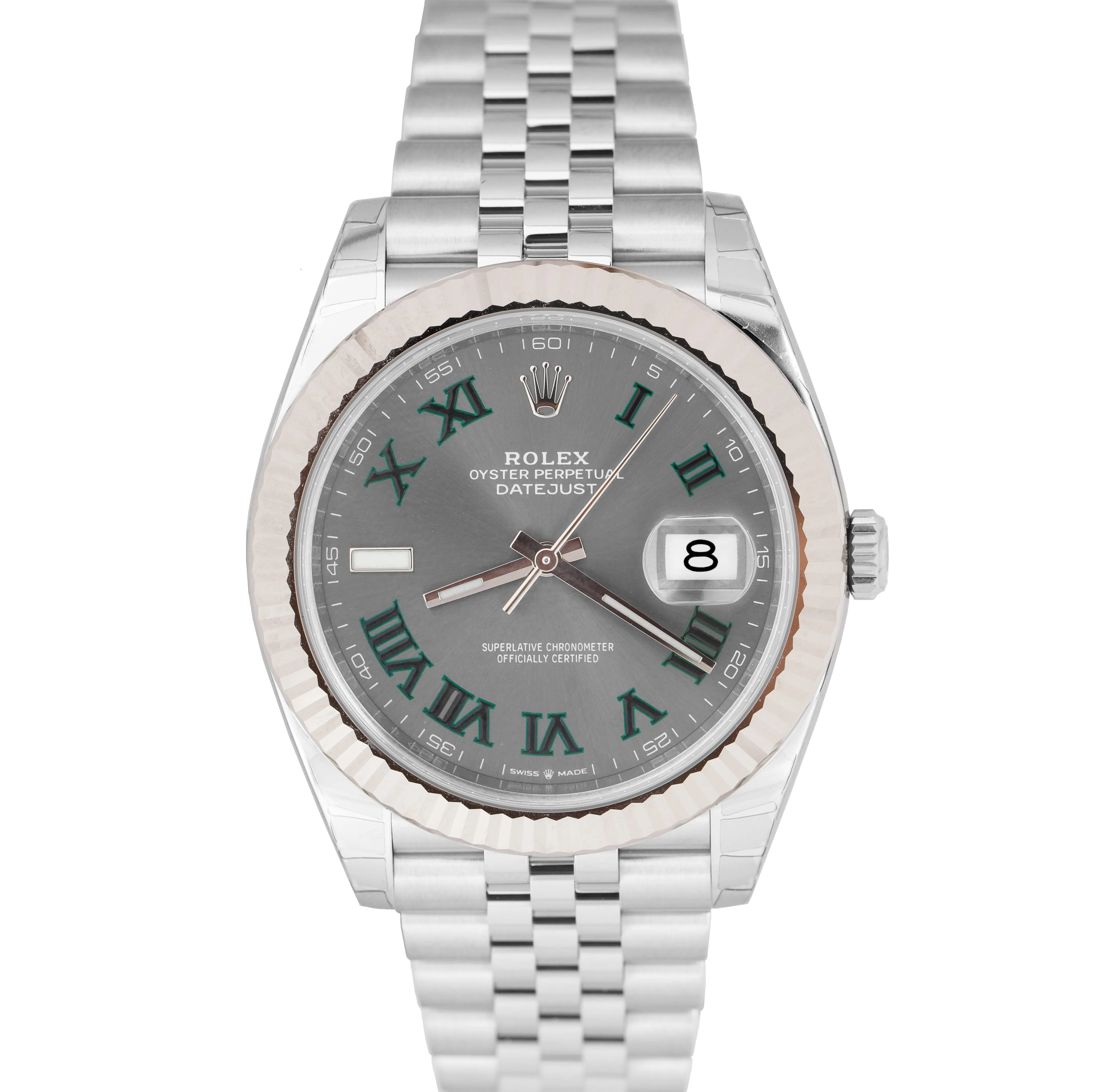 2021 STICKERED Rolex DateJust Wimbledon Grey 41mm Fluted Jubilee Watch 126334