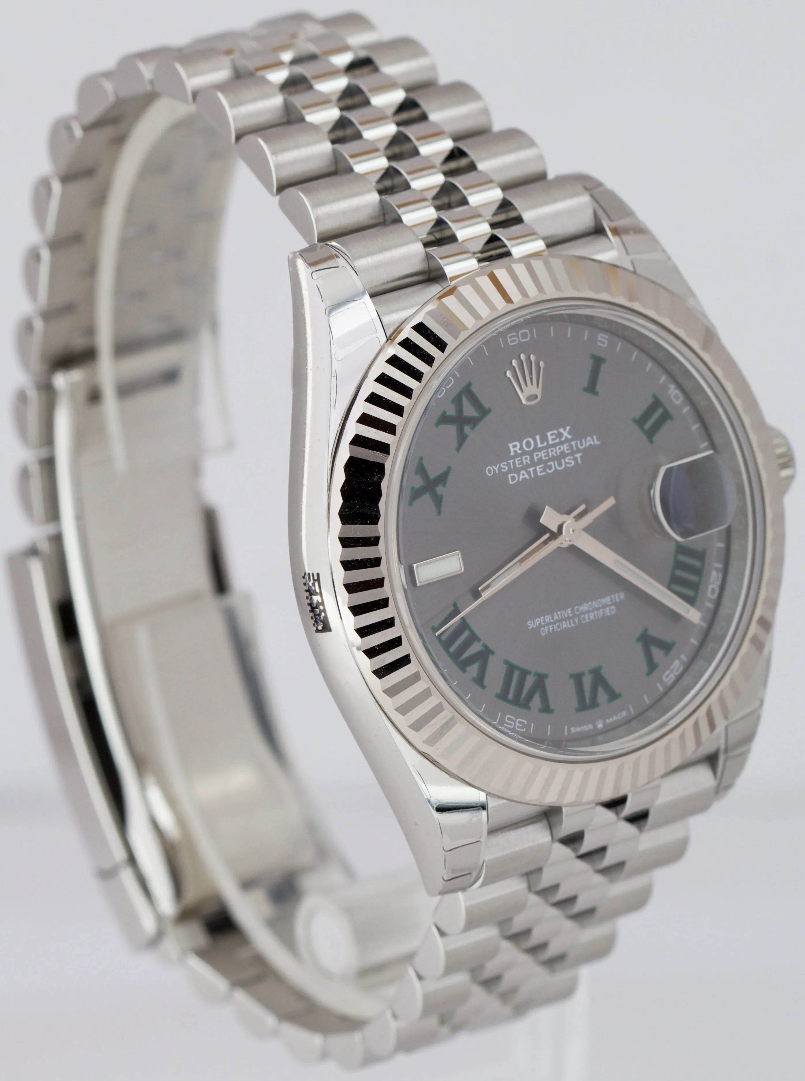 2021 STICKERED Rolex DateJust Wimbledon Grey 41mm Fluted Jubilee Watch 126334