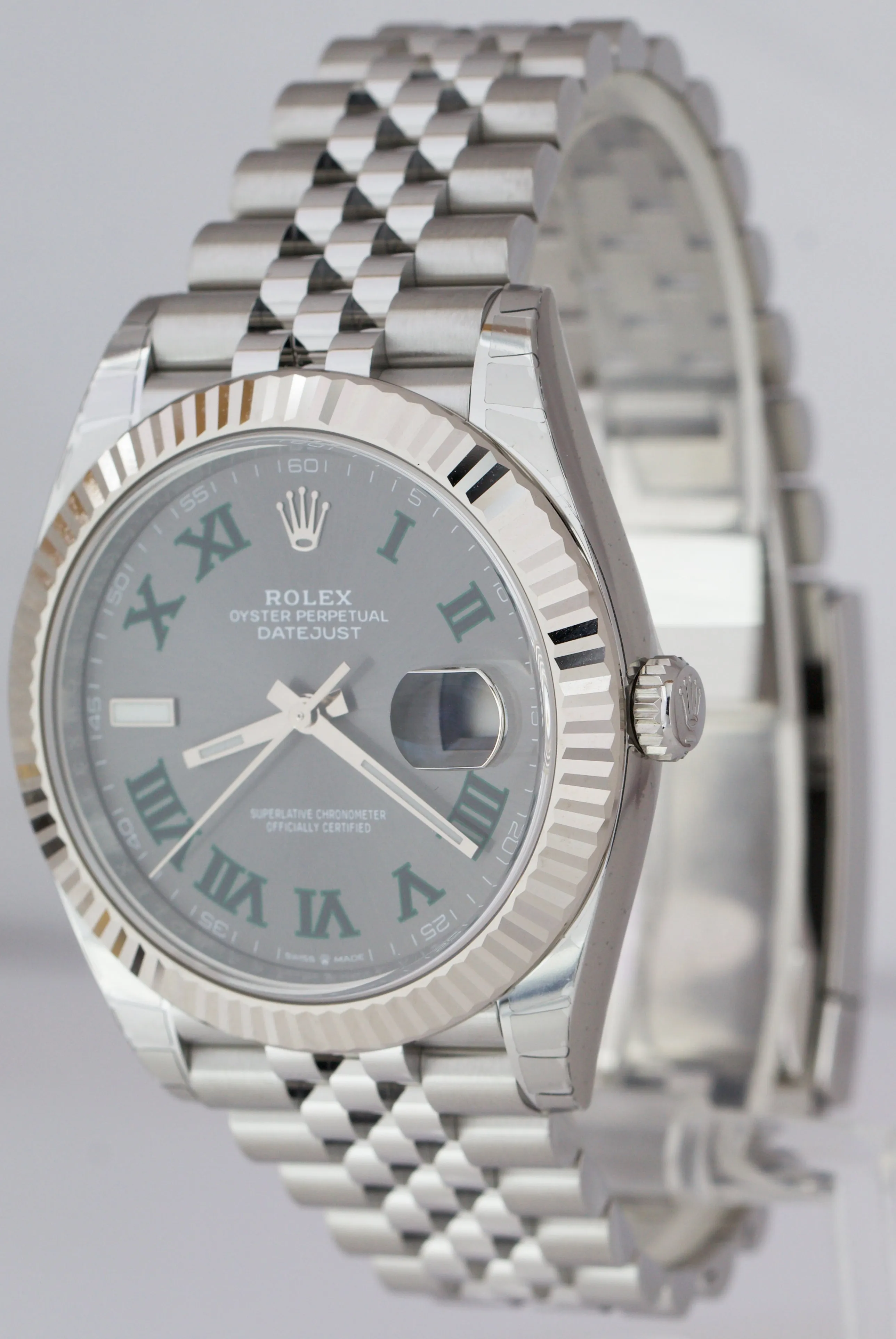 2021 STICKERED Rolex DateJust Wimbledon Grey 41mm Fluted Jubilee Watch 126334