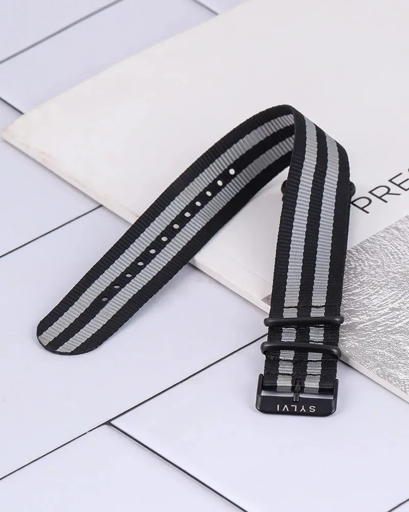 24mm Grey Black Nylon Strap